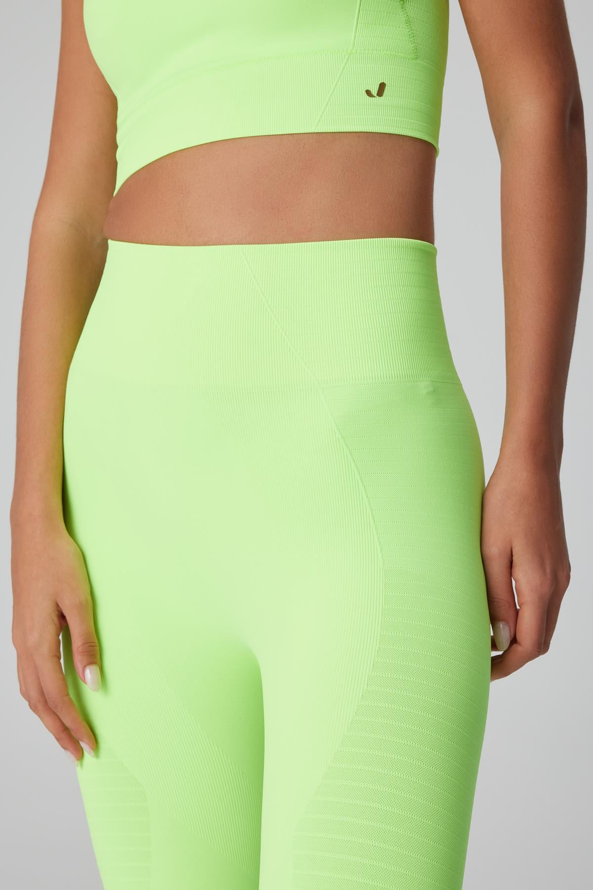 Jerf-Gela Yüksek Bel, Esnek Ve Toparlayıcı Spor Tayt Neon Yeşil-Tayt-2-Milagron.com