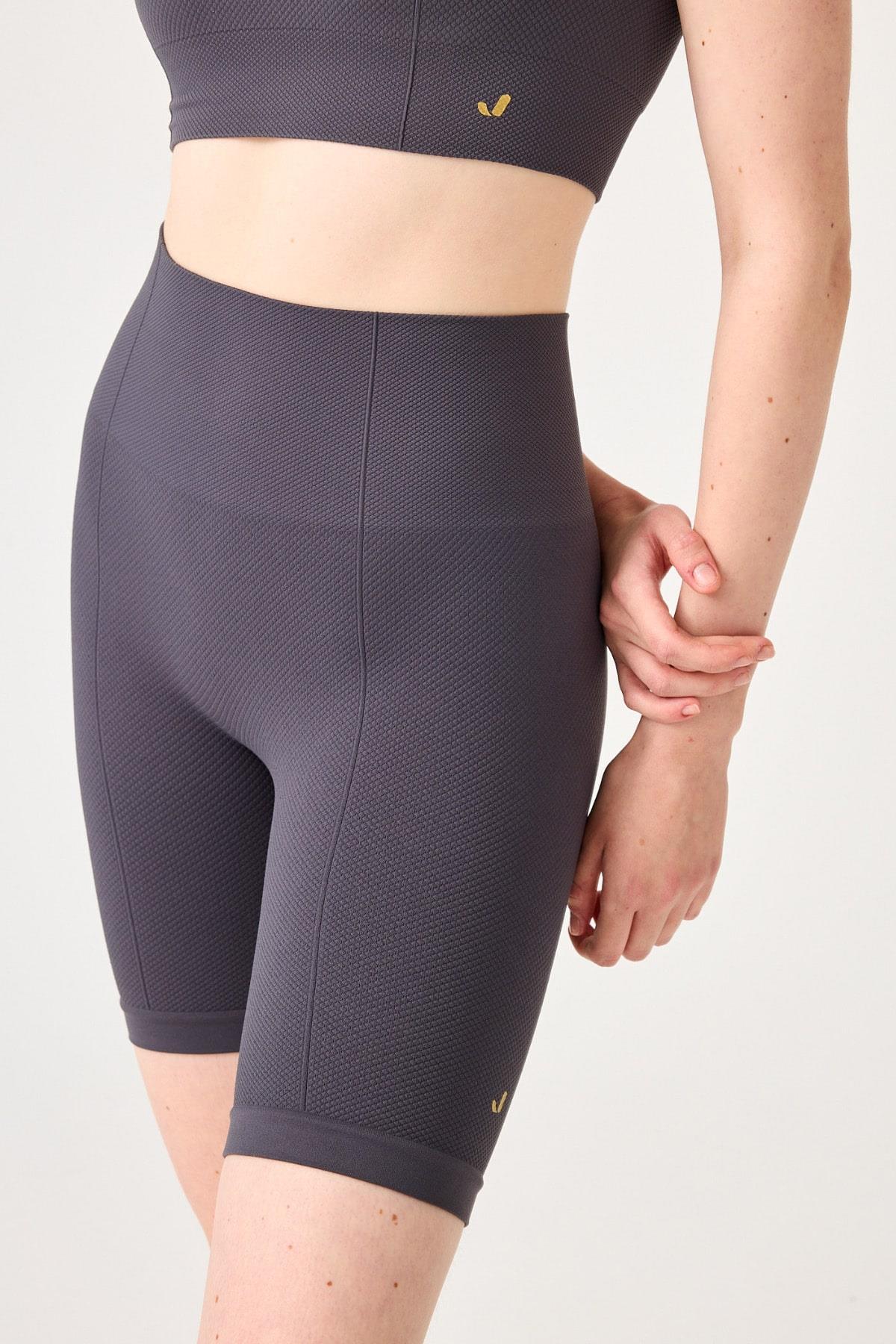 Jerf-Holly Petek Desenli Yüksek Bel Biker Tayt Antrasit-Tayt-2-Milagron.com