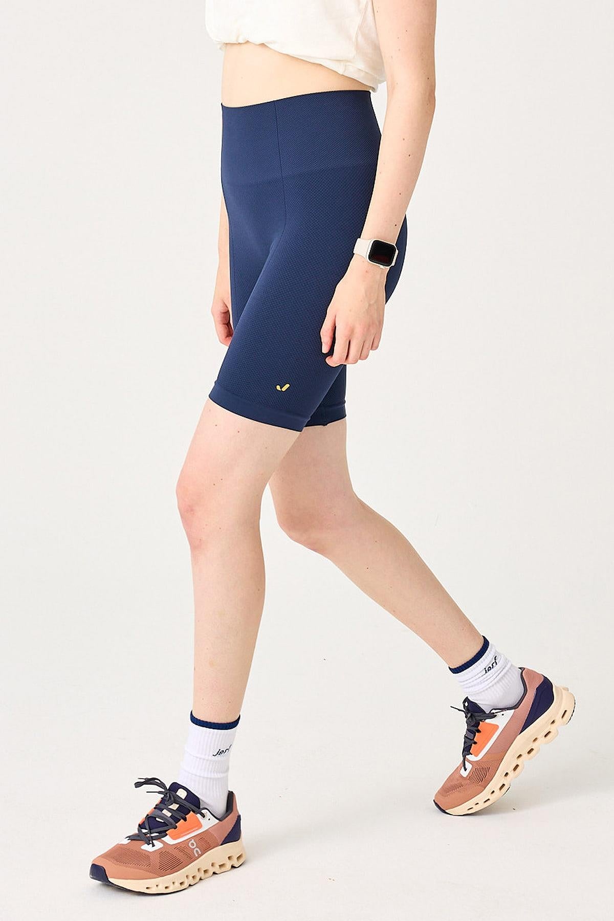 Jerf-Holly Petek Desenli Yüksek Bel Biker Tayt Lacivert-Tayt-4-Milagron.com