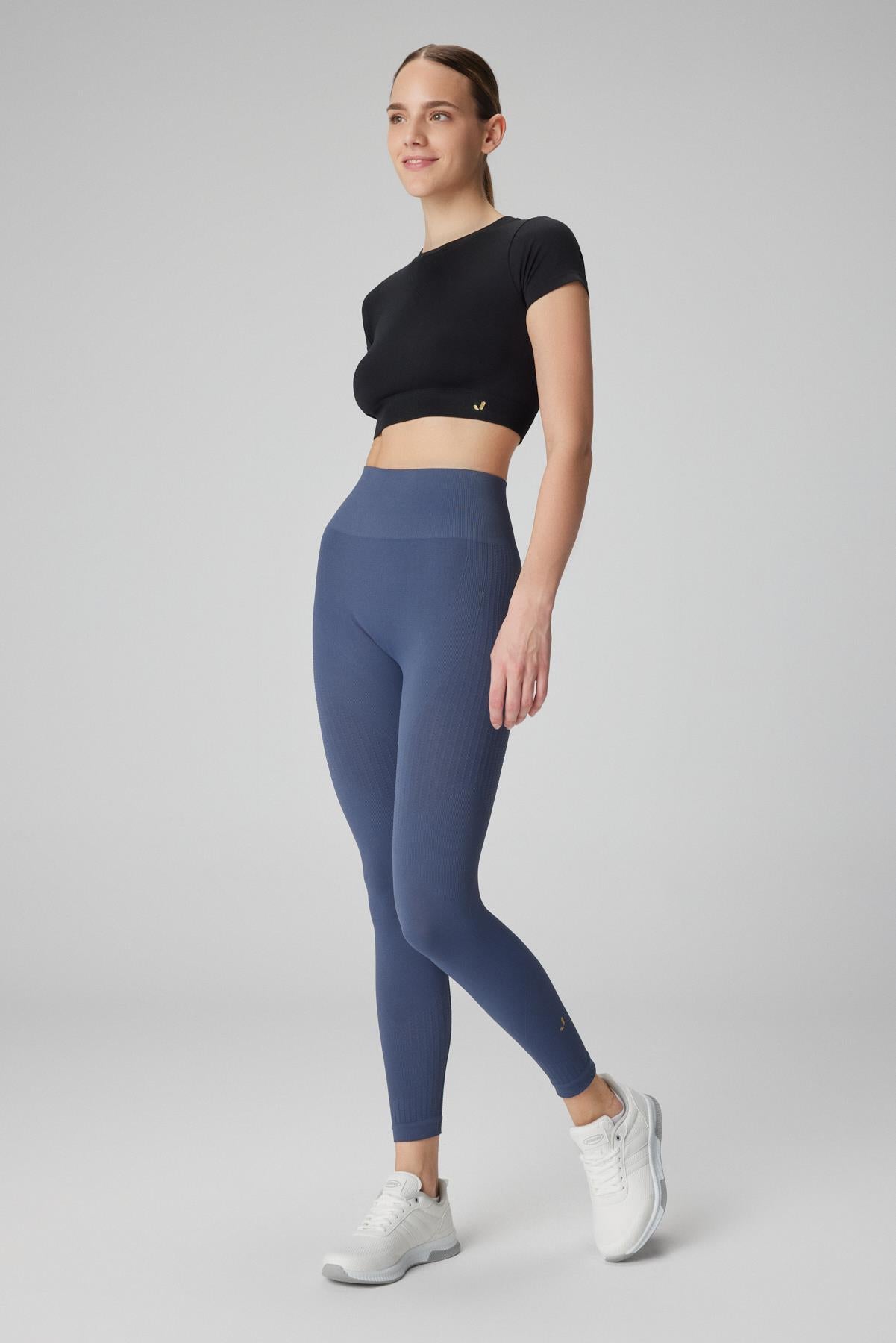 Jerf-Lily Desen Detaylı Şekillendirici Tayt Mavi-Tayt-3-Milagron.com