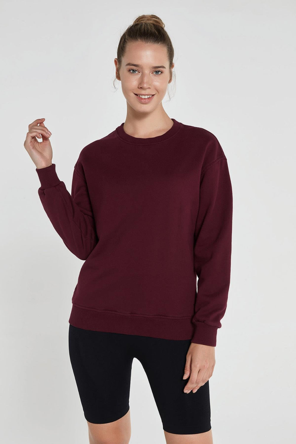 Jerf-Lydney Kadın Sıfır Yaka Sweatshirt Bordo-Sweatshirts & Hoodies-1-Milagron.com
