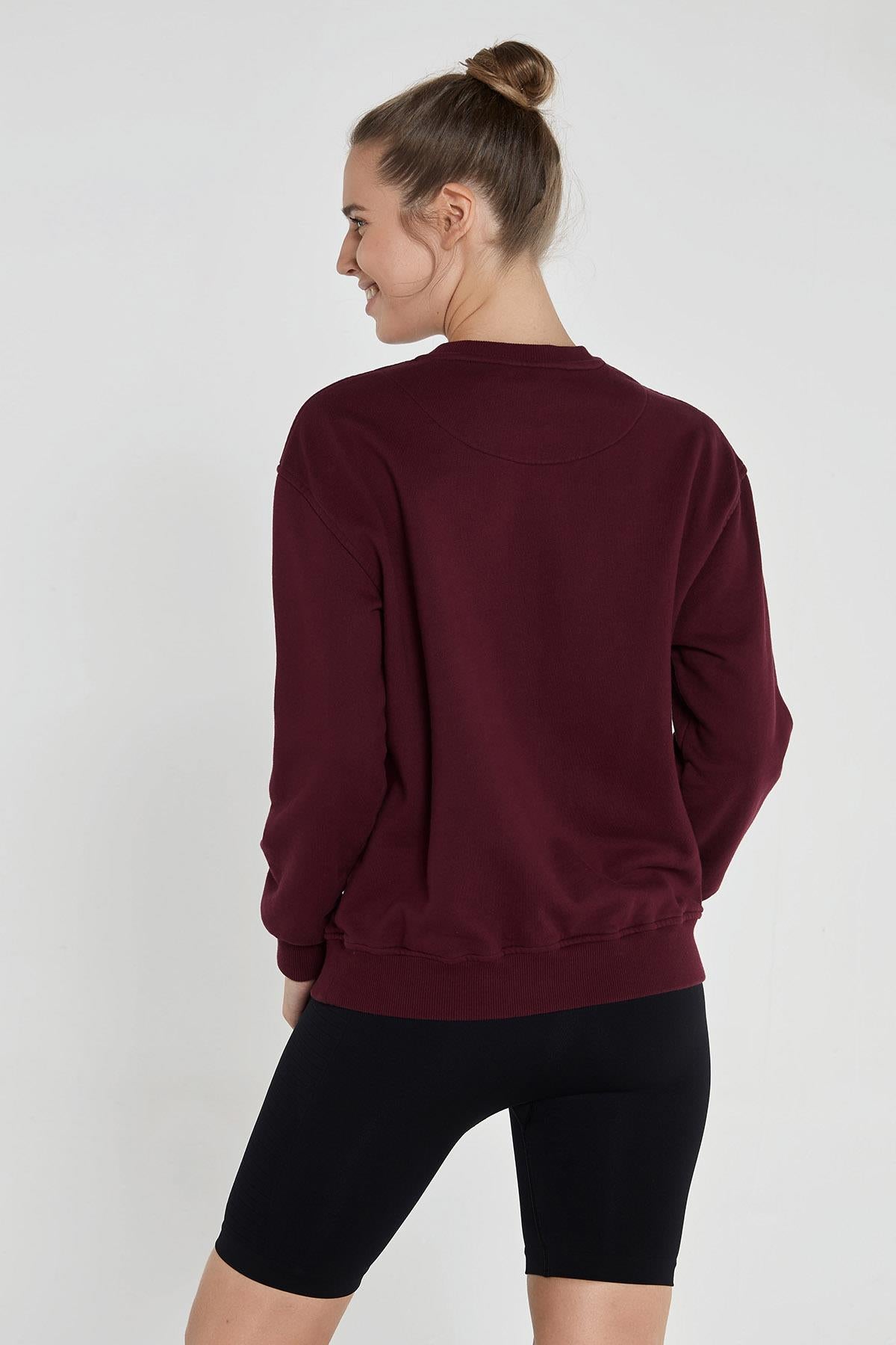 Jerf-Lydney Kadın Sıfır Yaka Sweatshirt Bordo-Sweatshirts & Hoodies-2-Milagron.com
