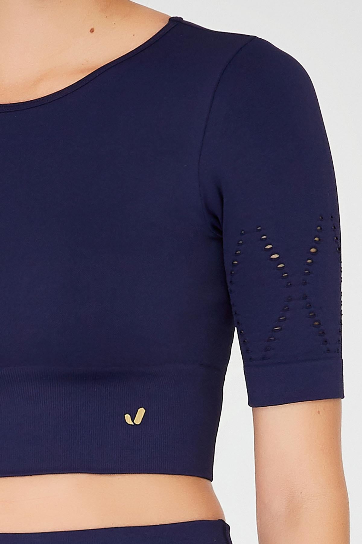 Jerf-Naples Kısa Kol Crop Top Econyl Lacivert-Crop Top-3-Milagron.com