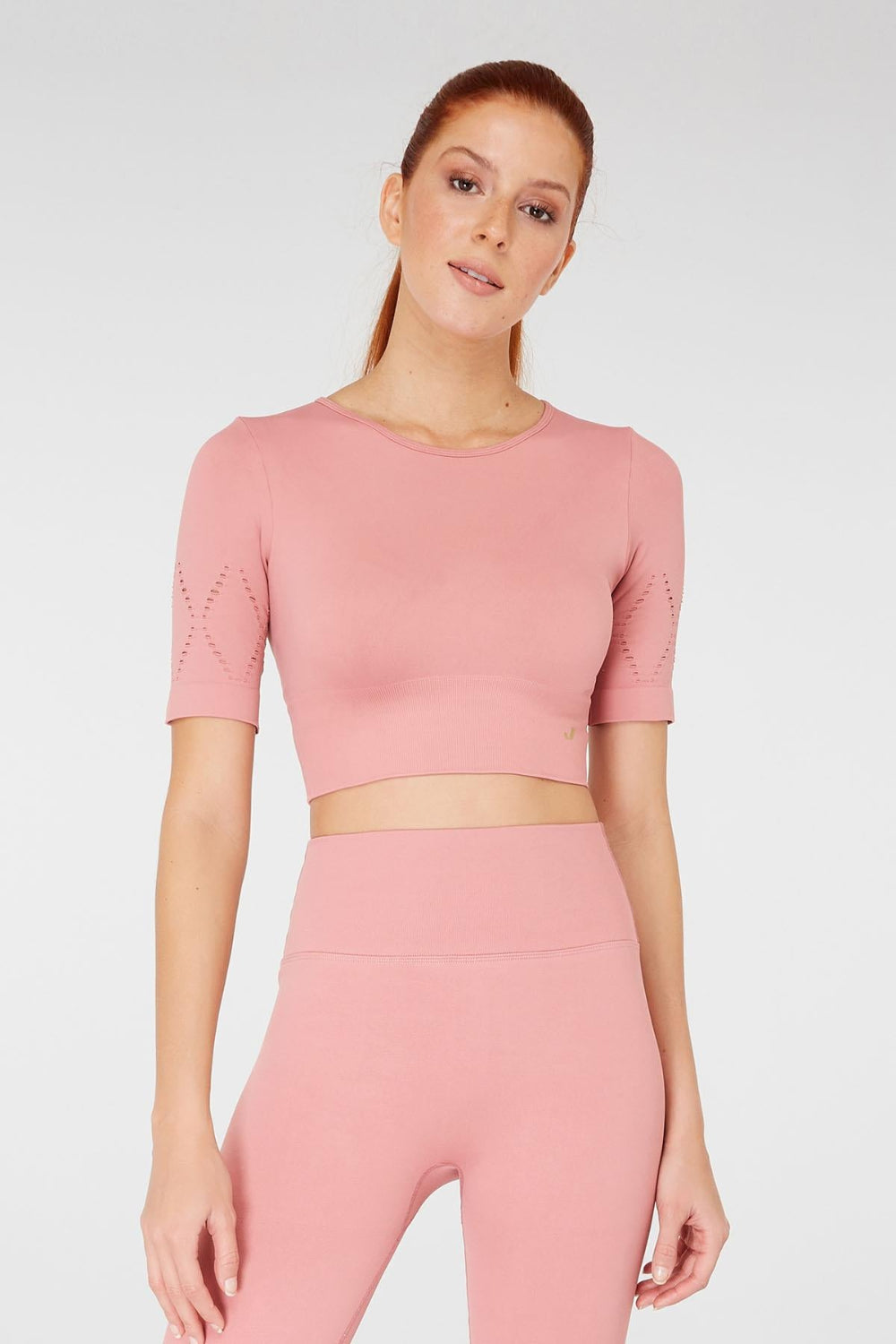 Jerf-Naples Kısa Kol Crop Top Econyl Pembe-Crop Top-1-Milagron.com