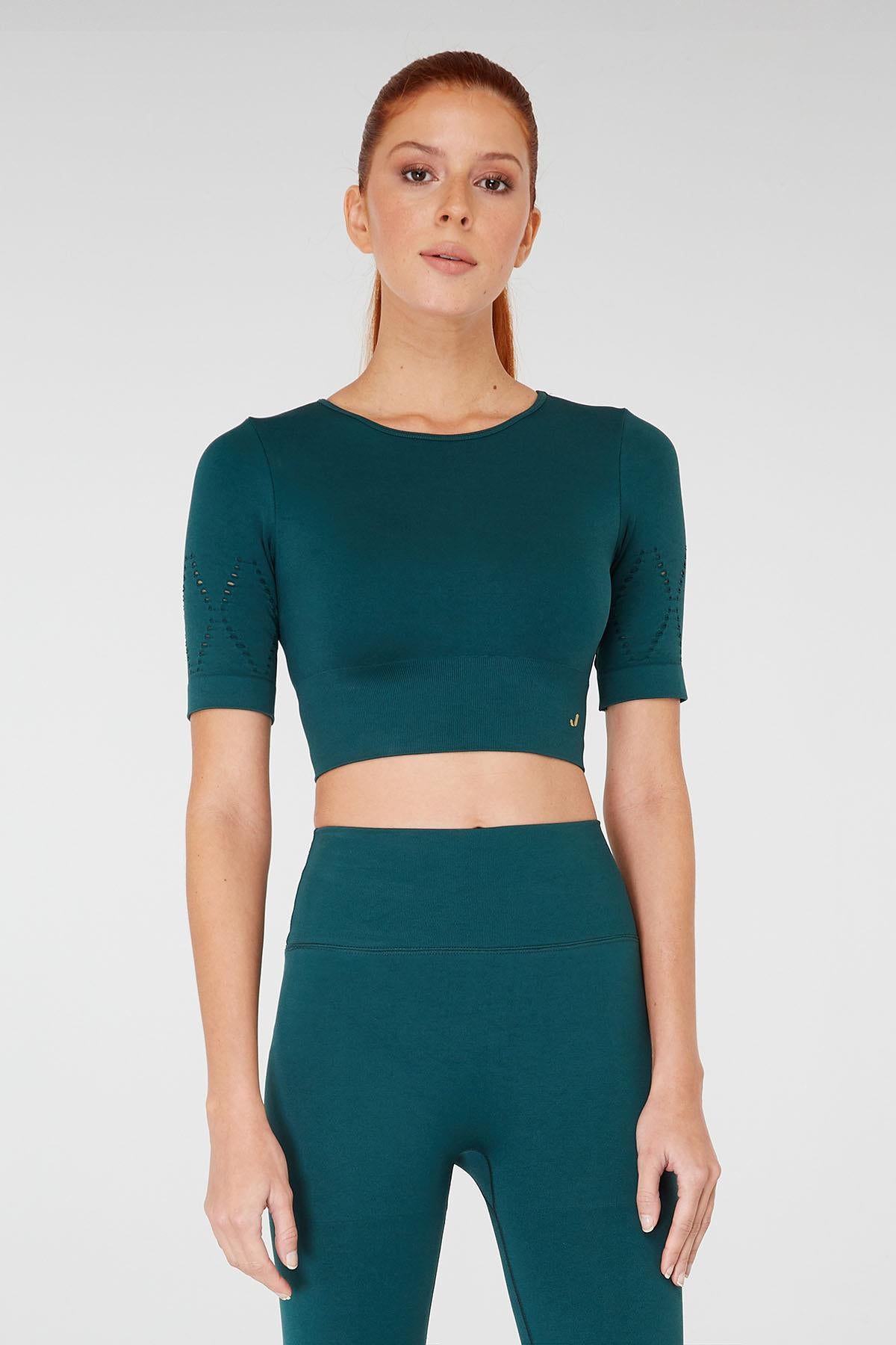 Jerf-Naples Kısa Kol Crop Top Econyl Yeşil-Crop Top-2-Milagron.com