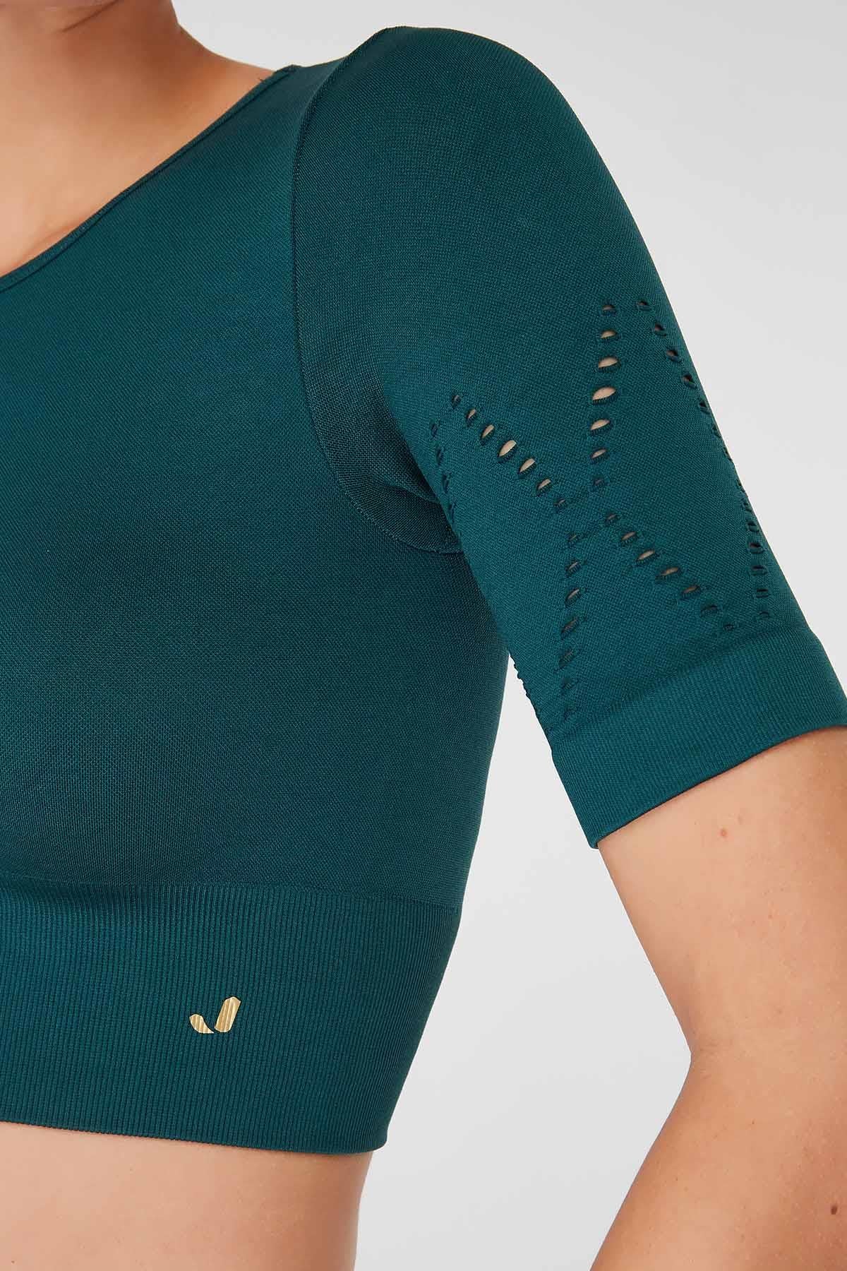 Jerf-Naples Kısa Kol Crop Top Econyl Yeşil-Crop Top-3-Milagron.com