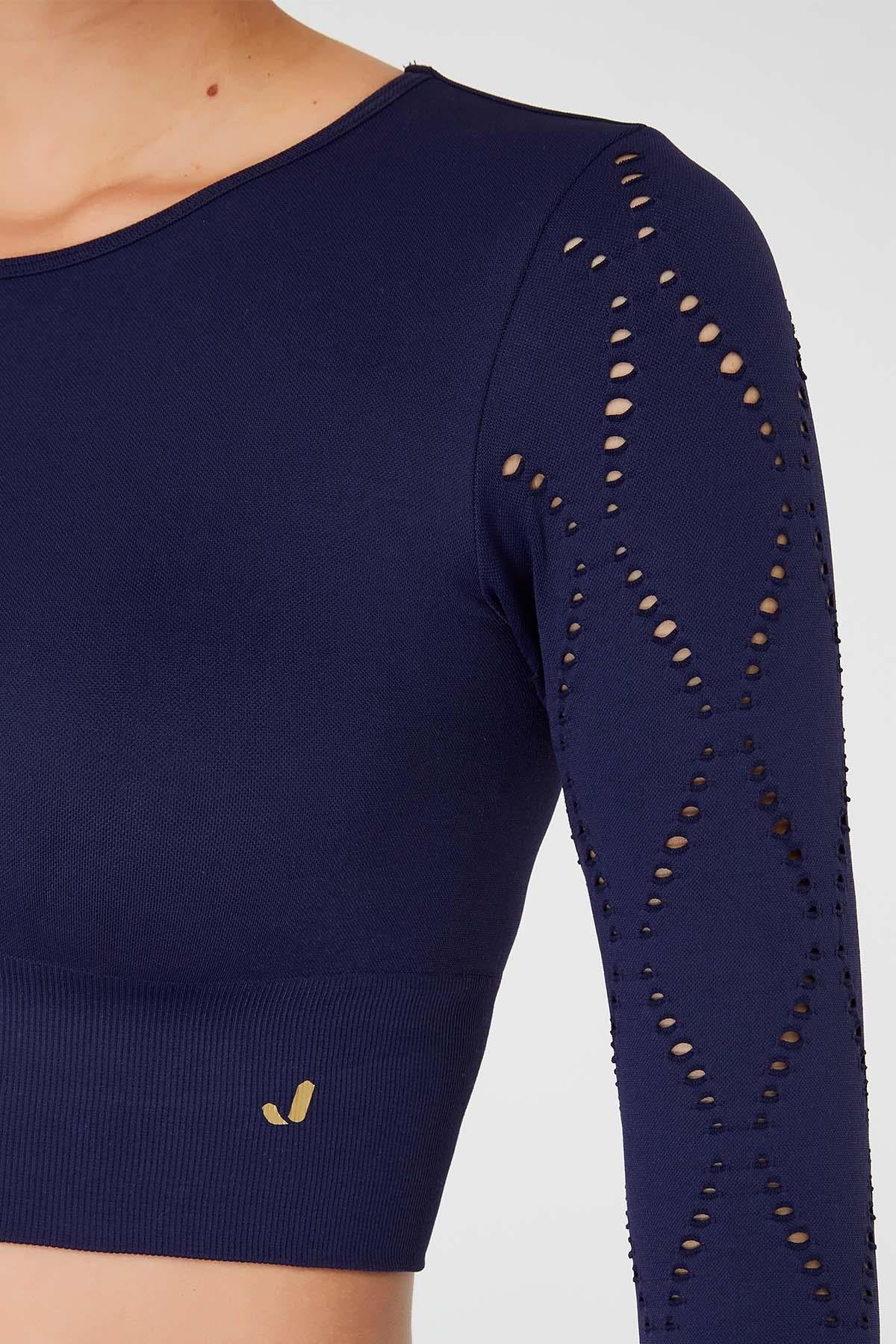 Jerf-Naples Uzun Kol Crop Top Econyl Lacivert-Crop Top-3-Milagron.com