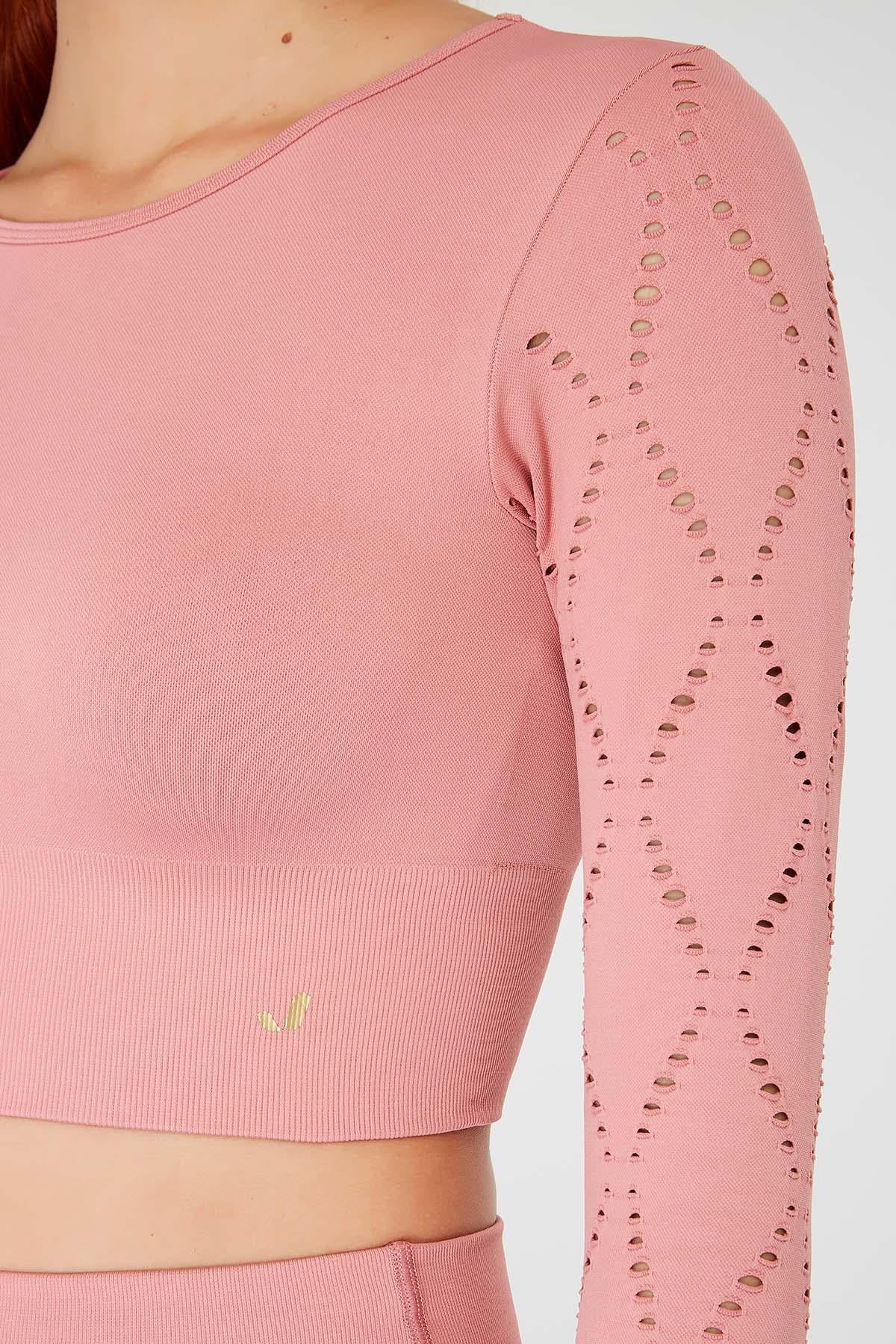 Jerf-Naples Uzun Kol Crop Top Econyl Pembe-Crop Top-3-Milagron.com