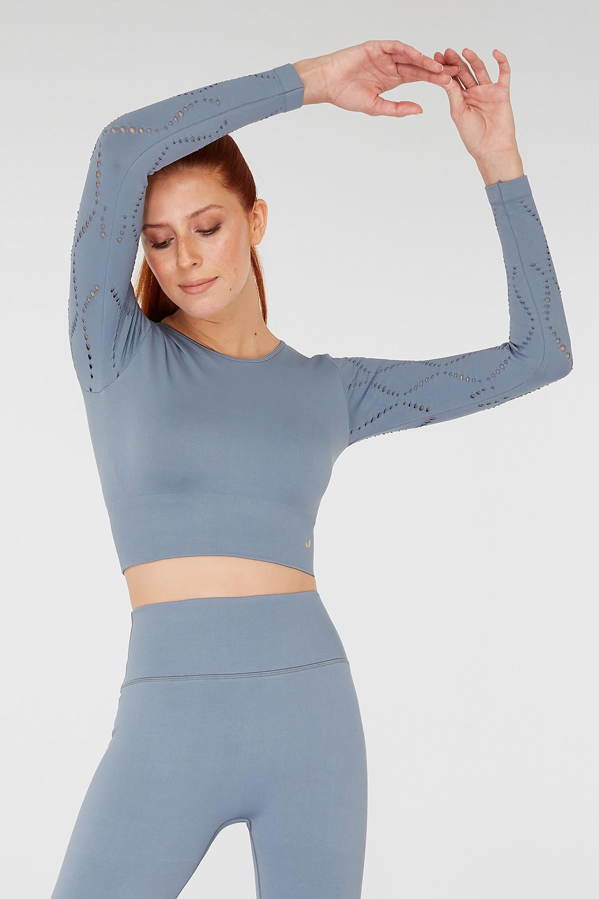 Jerf-Naples Uzun Kol Crop Top Econyl Stone-Crop Top-2-Milagron.com