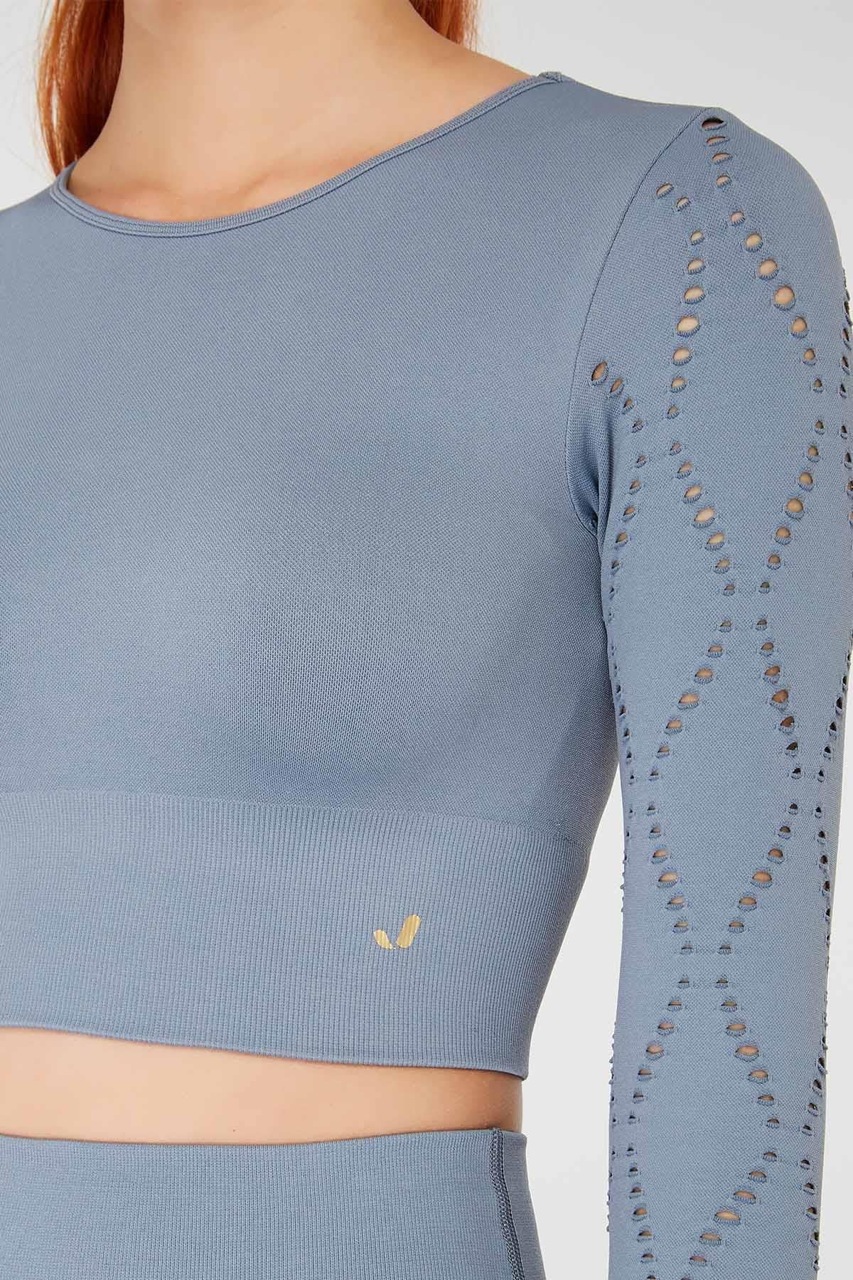 Jerf-Naples Uzun Kol Crop Top Econyl Stone-Crop Top-3-Milagron.com