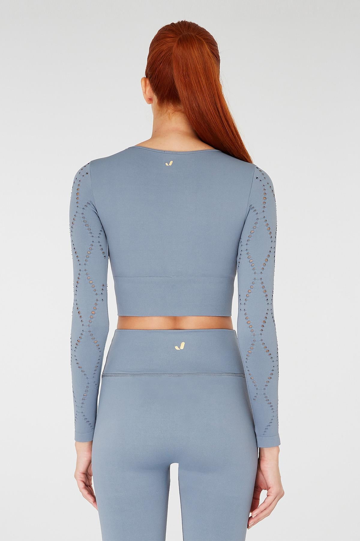 Jerf-Naples Uzun Kol Crop Top Econyl Stone-Crop Top-4-Milagron.com