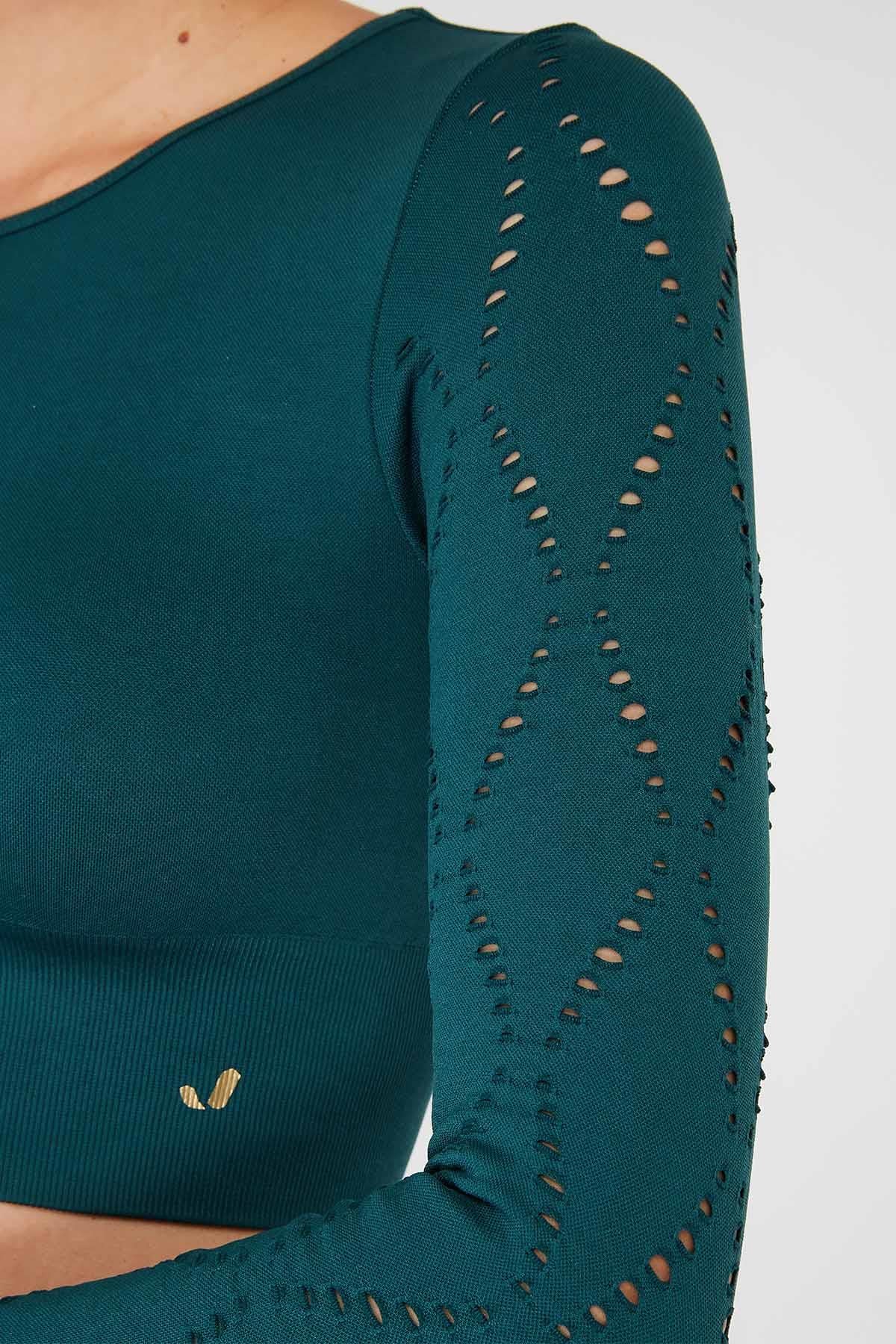 Jerf-Naples Uzun Kol Crop Top Econyl Yeşil-Crop Top-3-Milagron.com