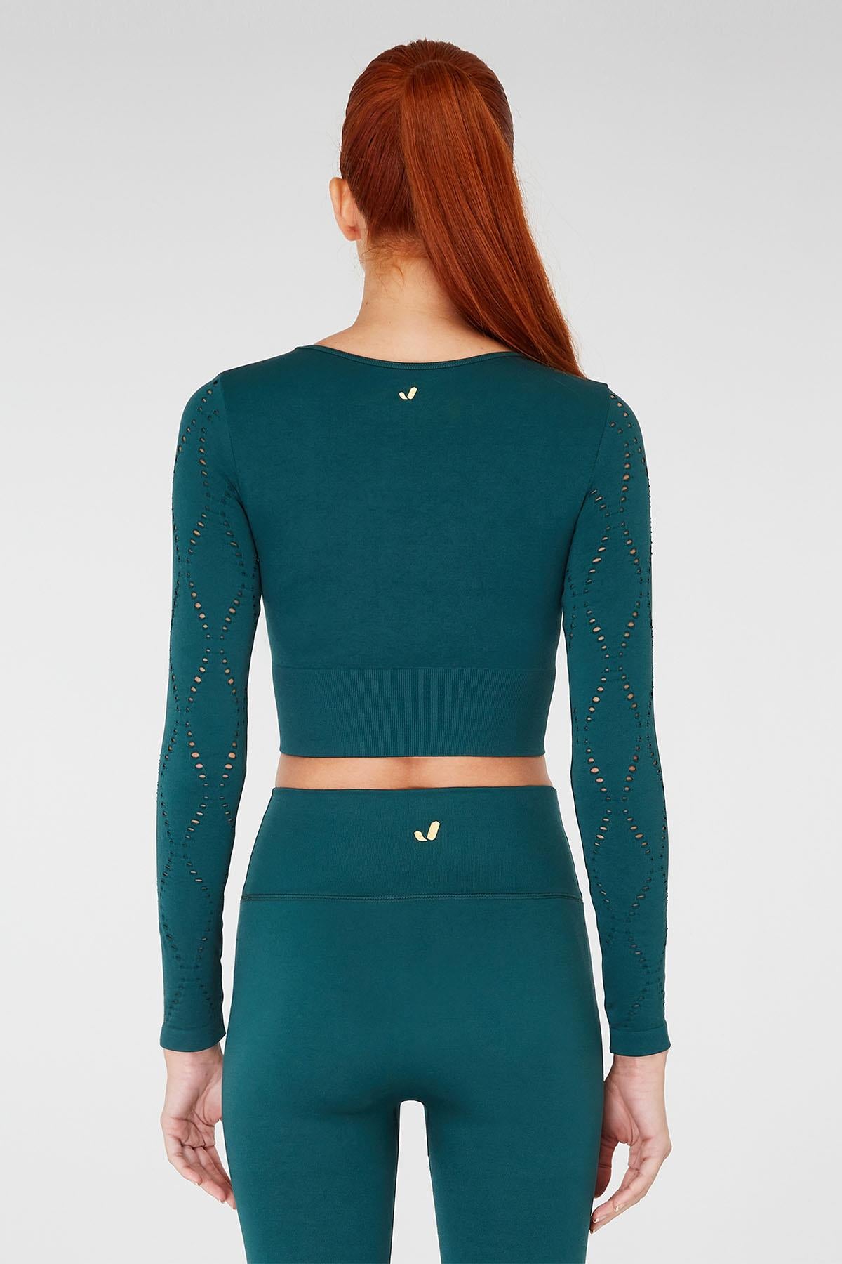 Jerf-Naples Uzun Kol Crop Top Econyl Yeşil-Crop Top-4-Milagron.com