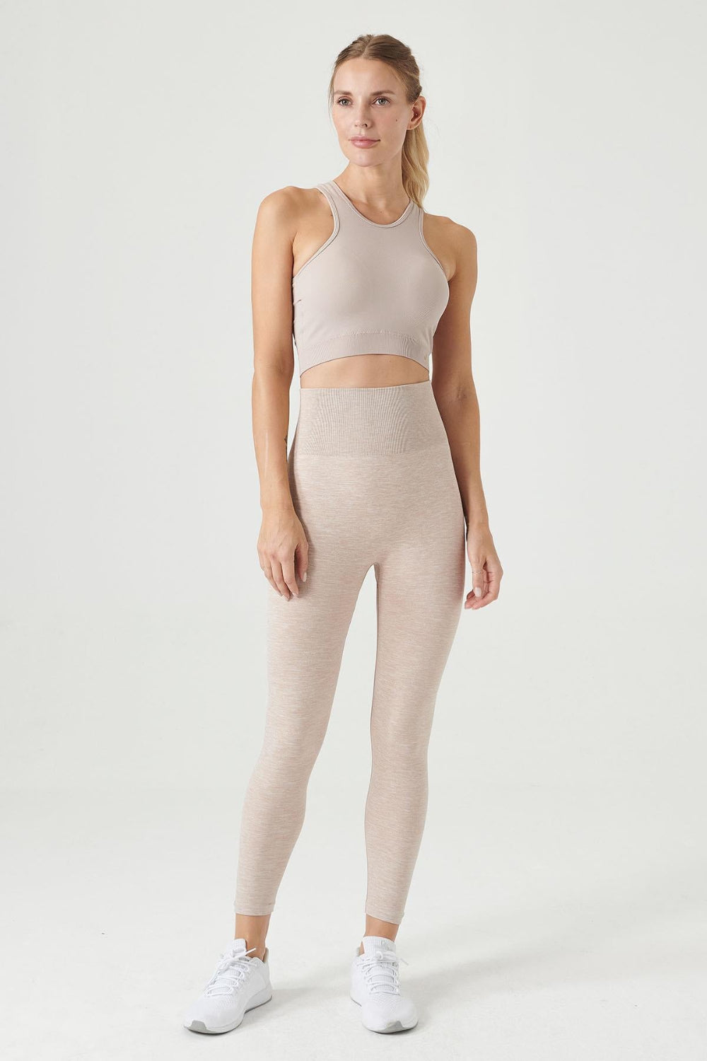 Jerf-Palmi Melanj Desenli Yüksek Bel Tayt Açık Kahve-Tayt-1-Milagron.com