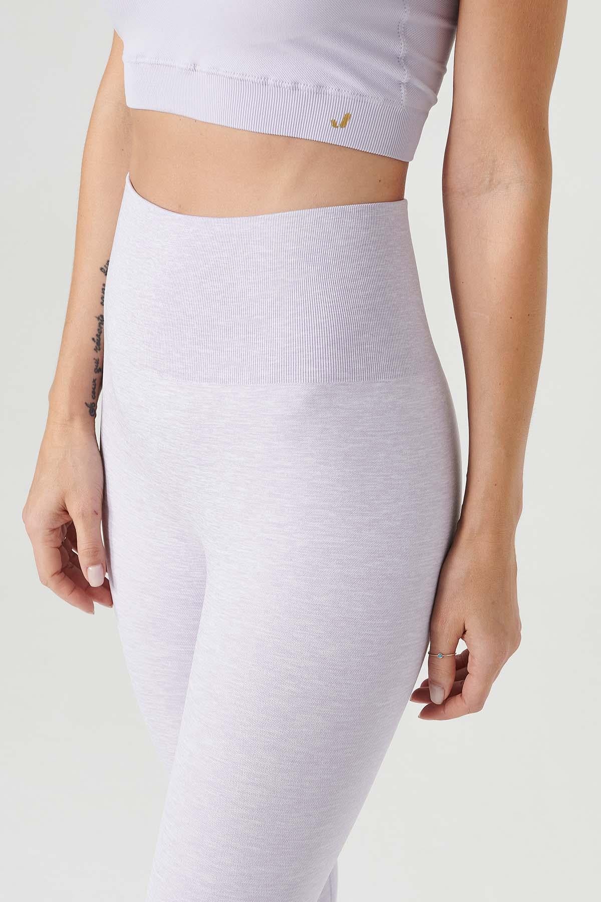 Jerf-Palmi Melanj Desenli Yüksek Bel Tayt Açık Mor-Tayt-2-Milagron.com