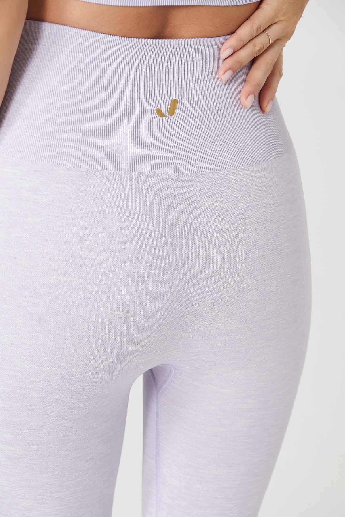 Jerf-Palmi Melanj Desenli Yüksek Bel Tayt Açık Mor-Tayt-3-Milagron.com