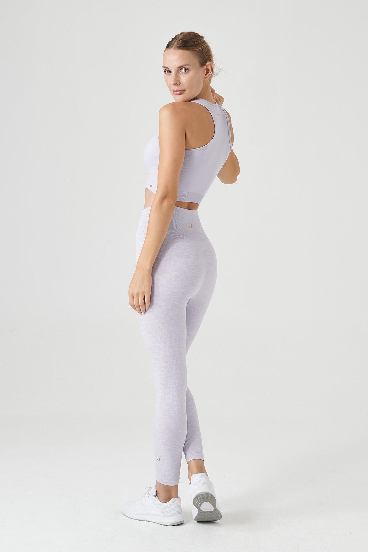 Jerf-Palmi Melanj Desenli Yüksek Bel Tayt Açık Mor-Tayt-4-Milagron.com