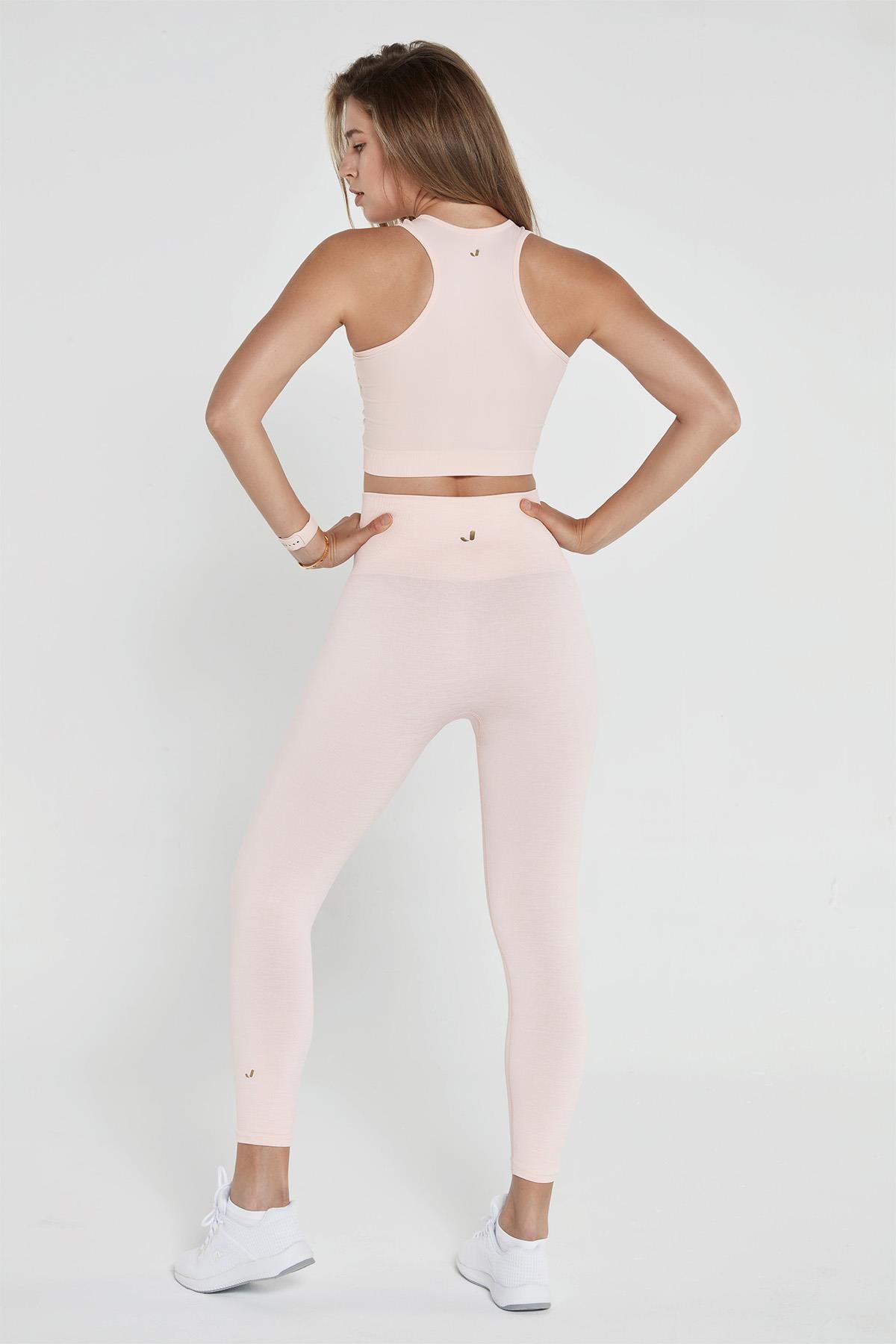 Jerf-Palmi Melanj Desenli Yüksek Bel Tayt Açık Pembe-Tayt-4-Milagron.com