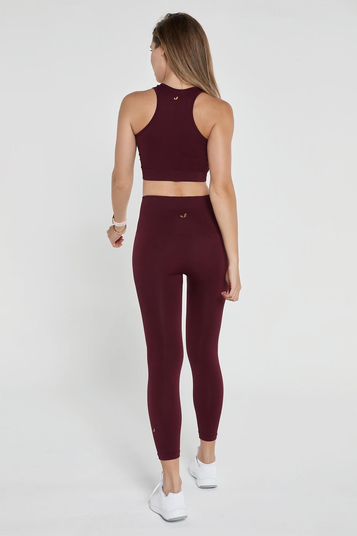 Jerf-Palmi Melanj Desenli Yüksek Bel Tayt Bordo-Tayt-4-Milagron.com