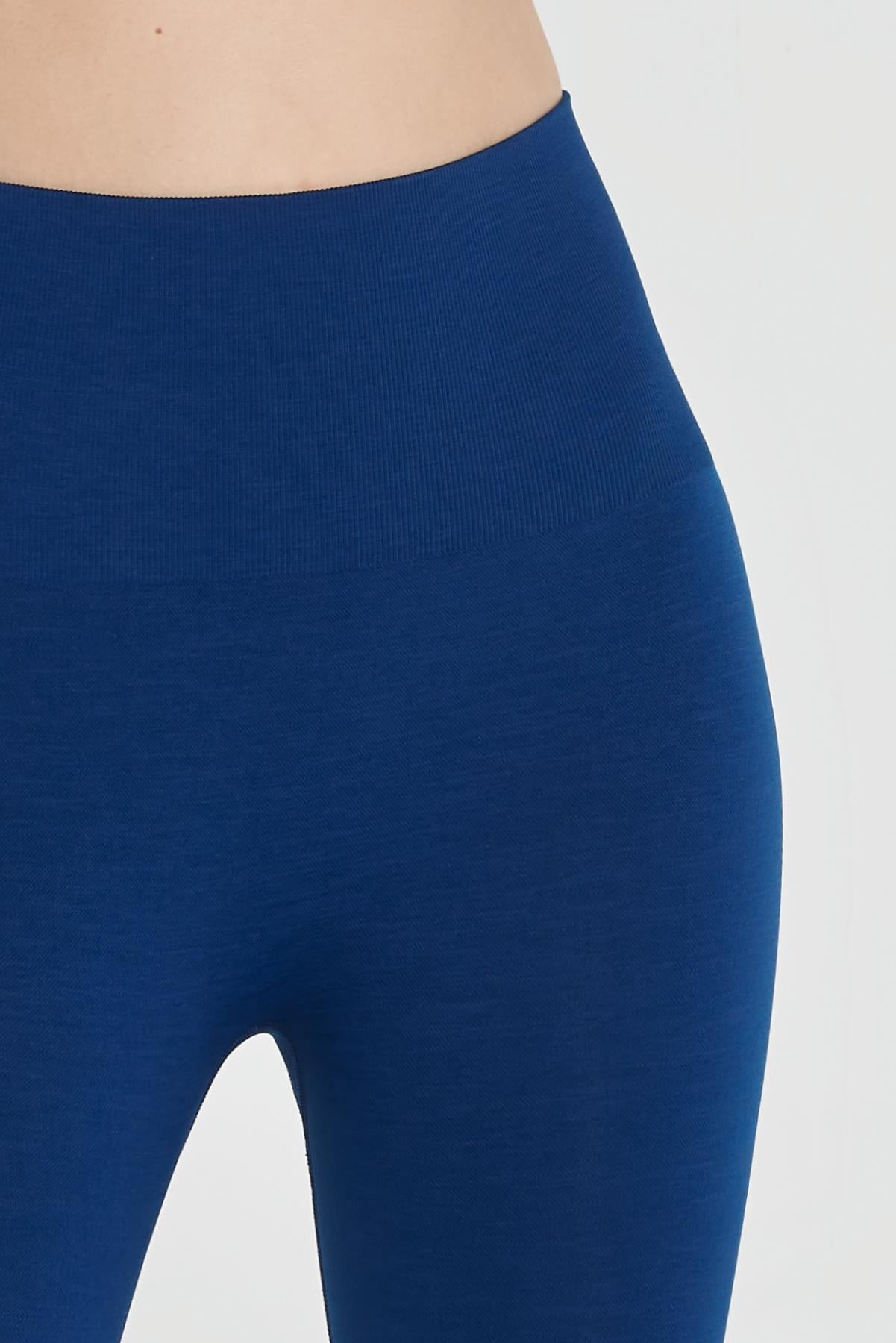 Jerf-Palmi Melanj Desenli Yüksek Bel Tayt Lacivert-Tayt-3-Milagron.com