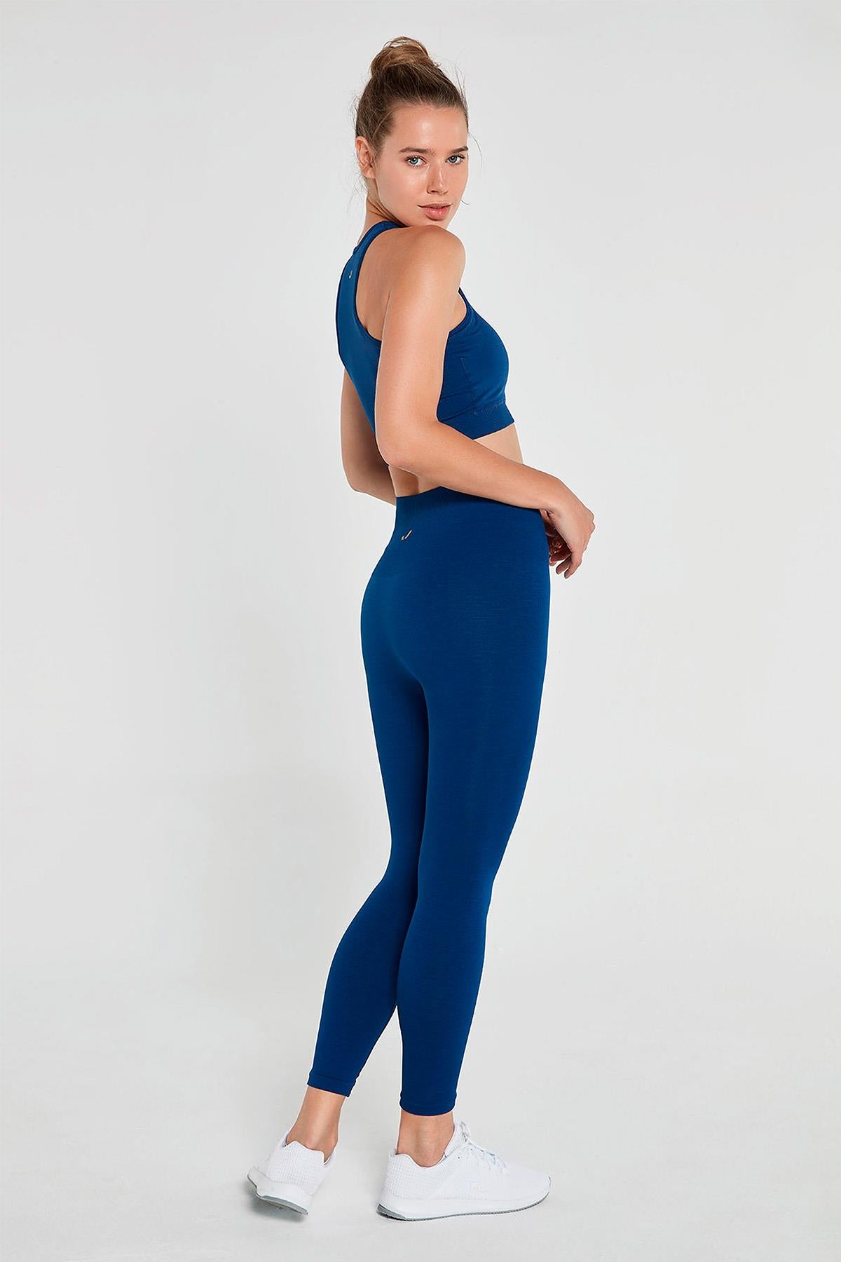 Jerf-Palmi Melanj Desenli Yüksek Bel Tayt Lacivert-Tayt-4-Milagron.com