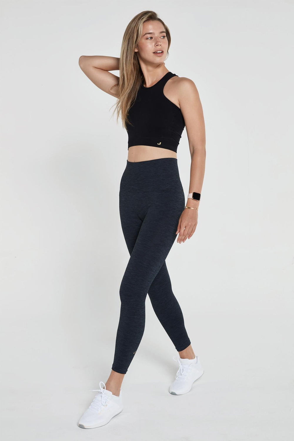 Jerf-Palmi Melanj Desenli Yüksek Bel Tayt Siyah-Tayt-1-Milagron.com