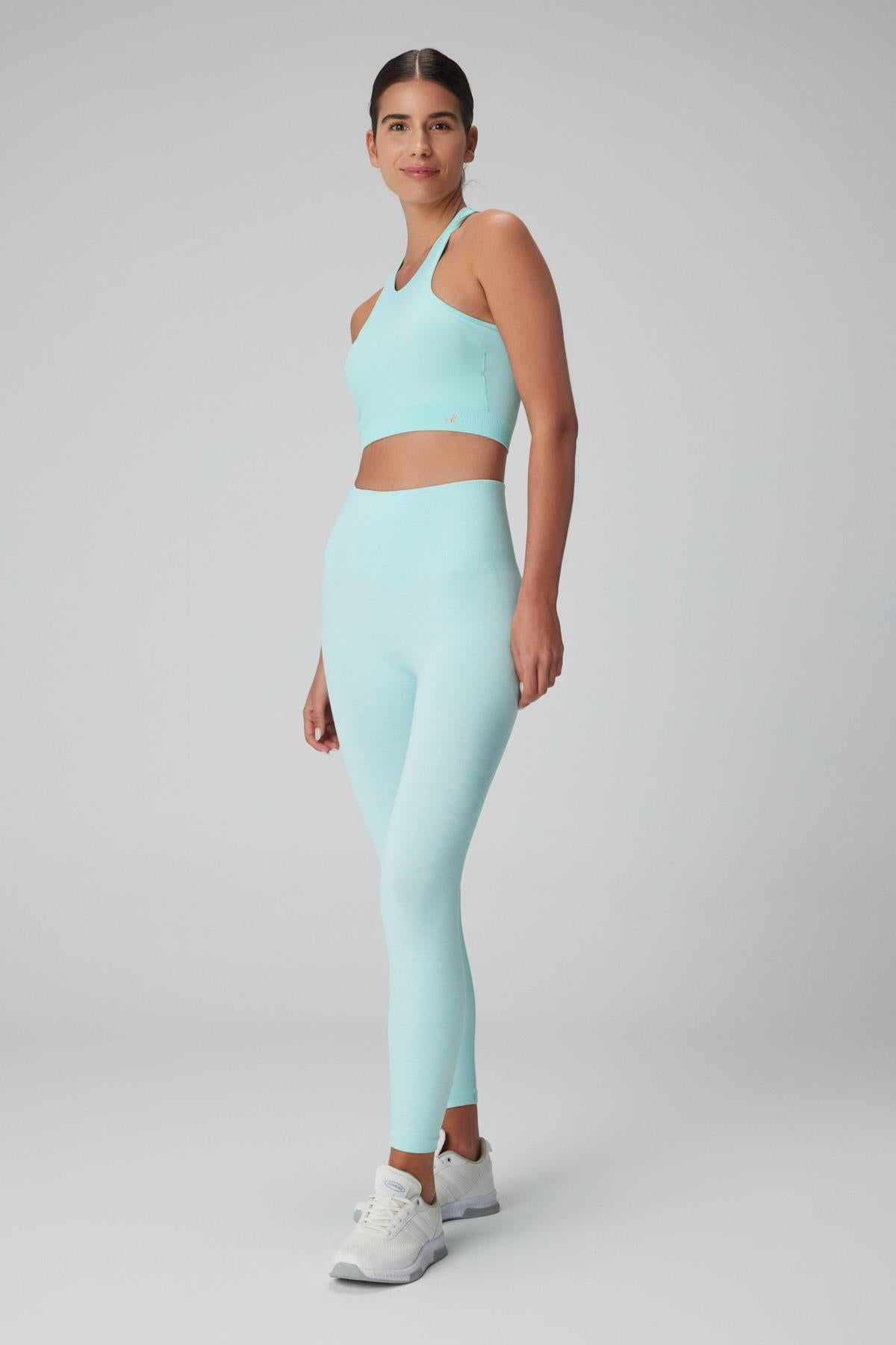 Jerf-Palmi Melanj Desenli Yüksek Bel Tayt Turkuaz-Tayt-3-Milagron.com