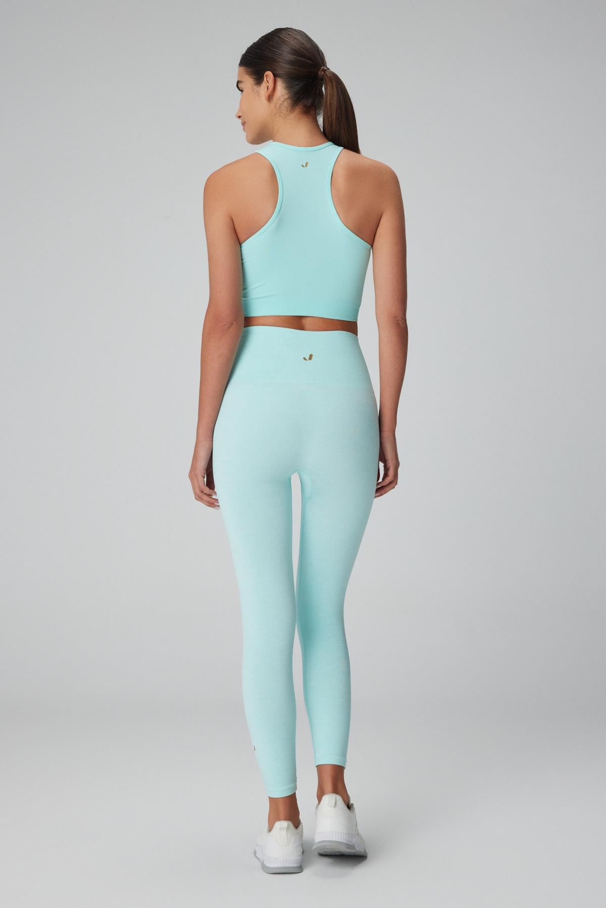 Jerf-Palmi Melanj Desenli Yüksek Bel Tayt Turkuaz-Tayt-4-Milagron.com