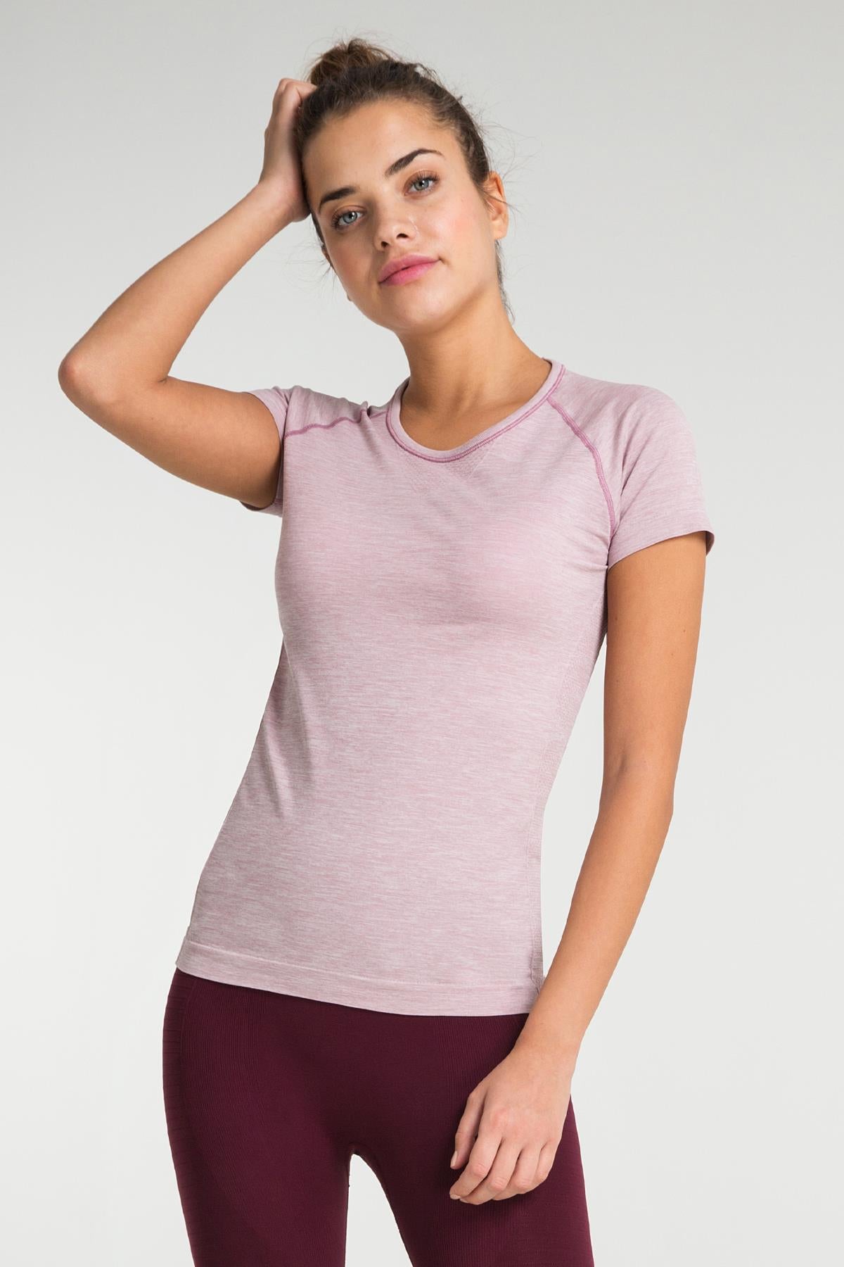 Jerf-Pasto Bisiklet Yaka Ultra Hafif T Shirt Pembe-T-shirt-3-Milagron.com