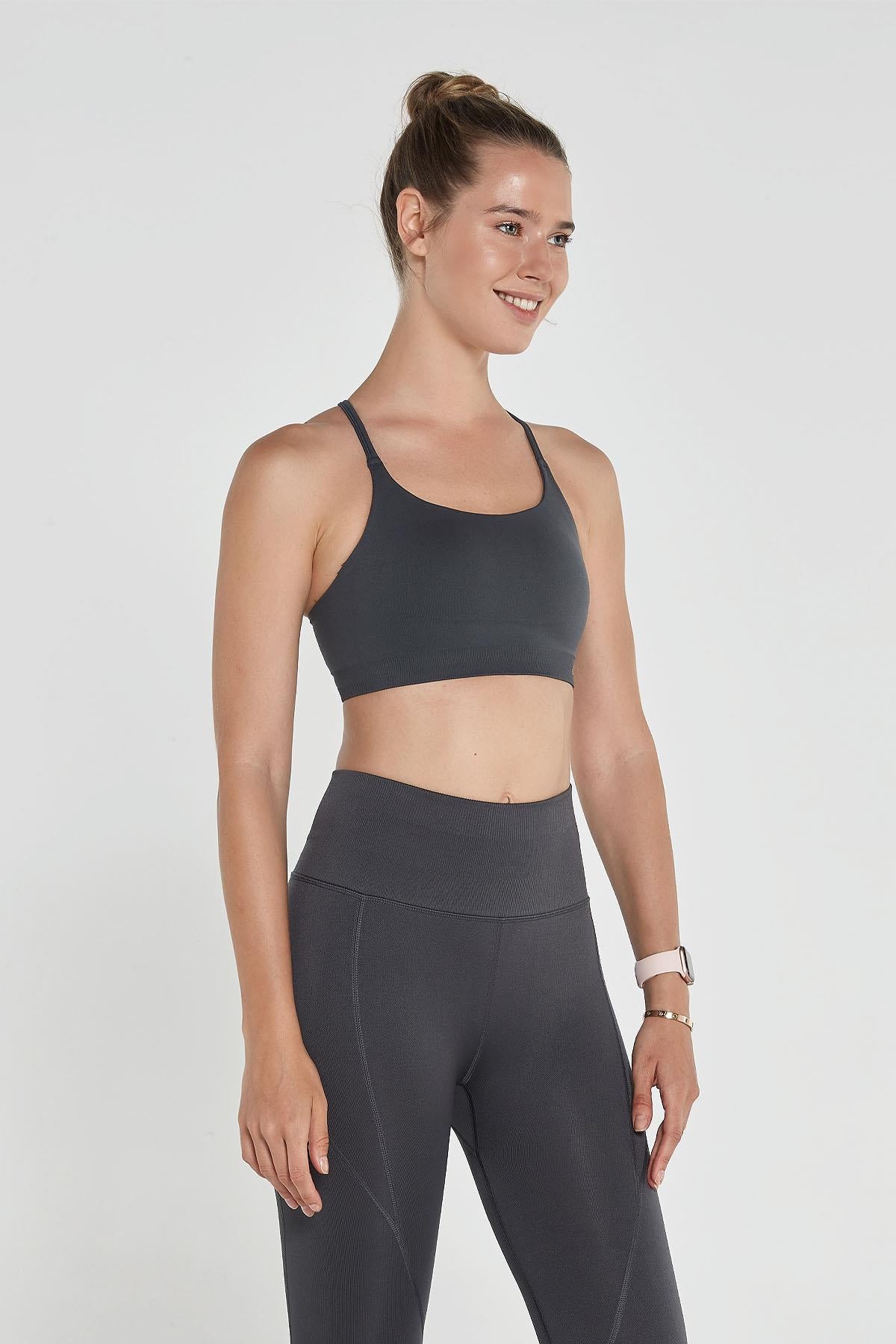Jerf-Pine Ayarlanabilir İnce Askılı Bra Antrasit-Spor Sütyeni-3-Milagron.com