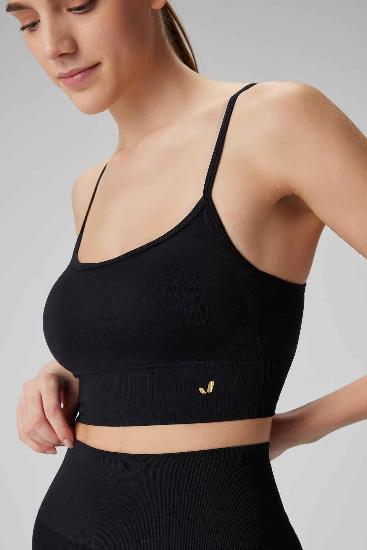 Jerf-Vella İp Askılı Konfor Sport Bra Siyah-Spor Sütyeni-2-Milagron.com