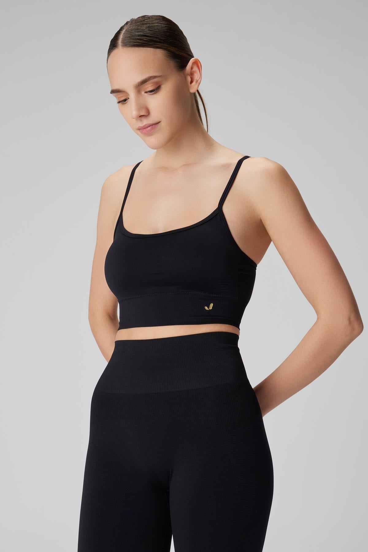 Jerf-Vella İp Askılı Konfor Sport Bra Siyah-Spor Sütyeni-3-Milagron.com