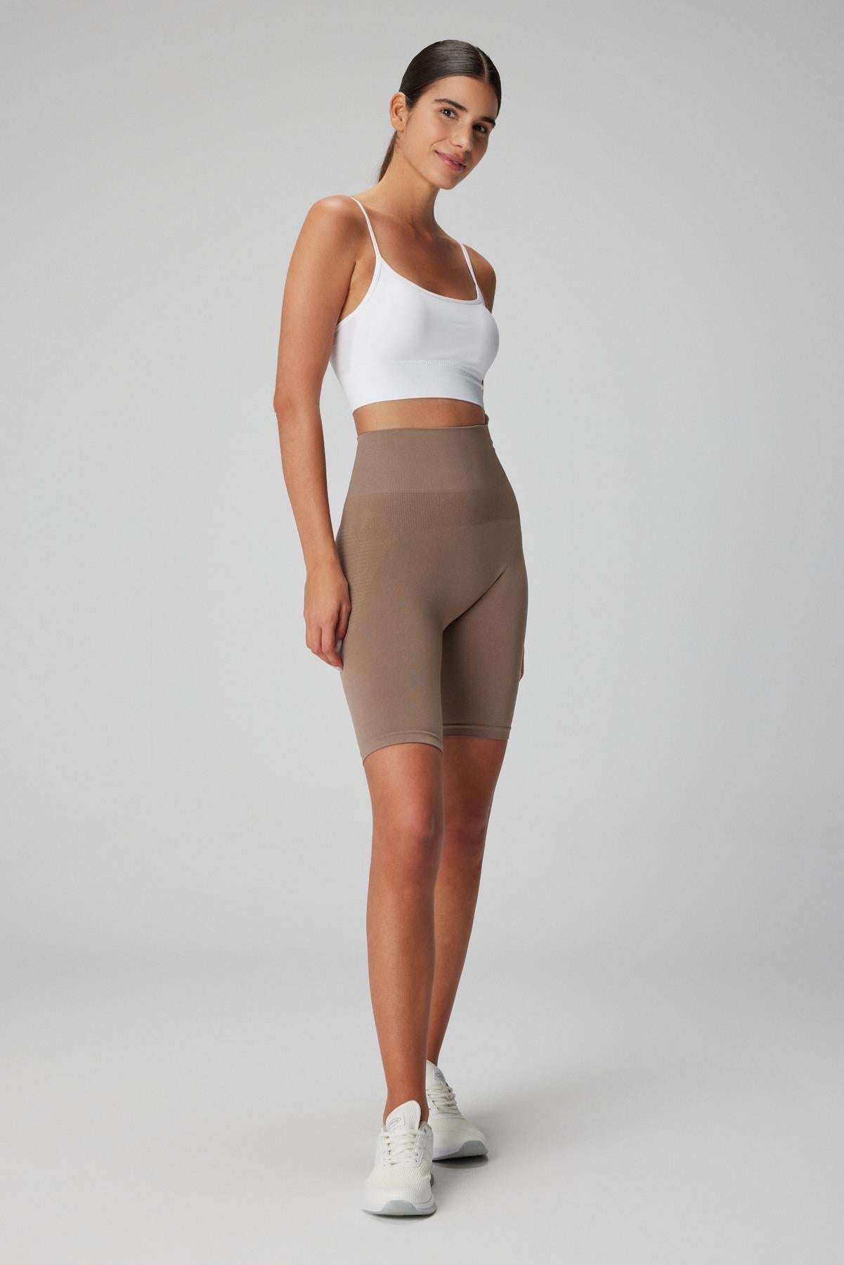 Jerf-Vella Yüksek Bel Konfor Biker Tayt Kahverengi-Tayt-3-Milagron.com