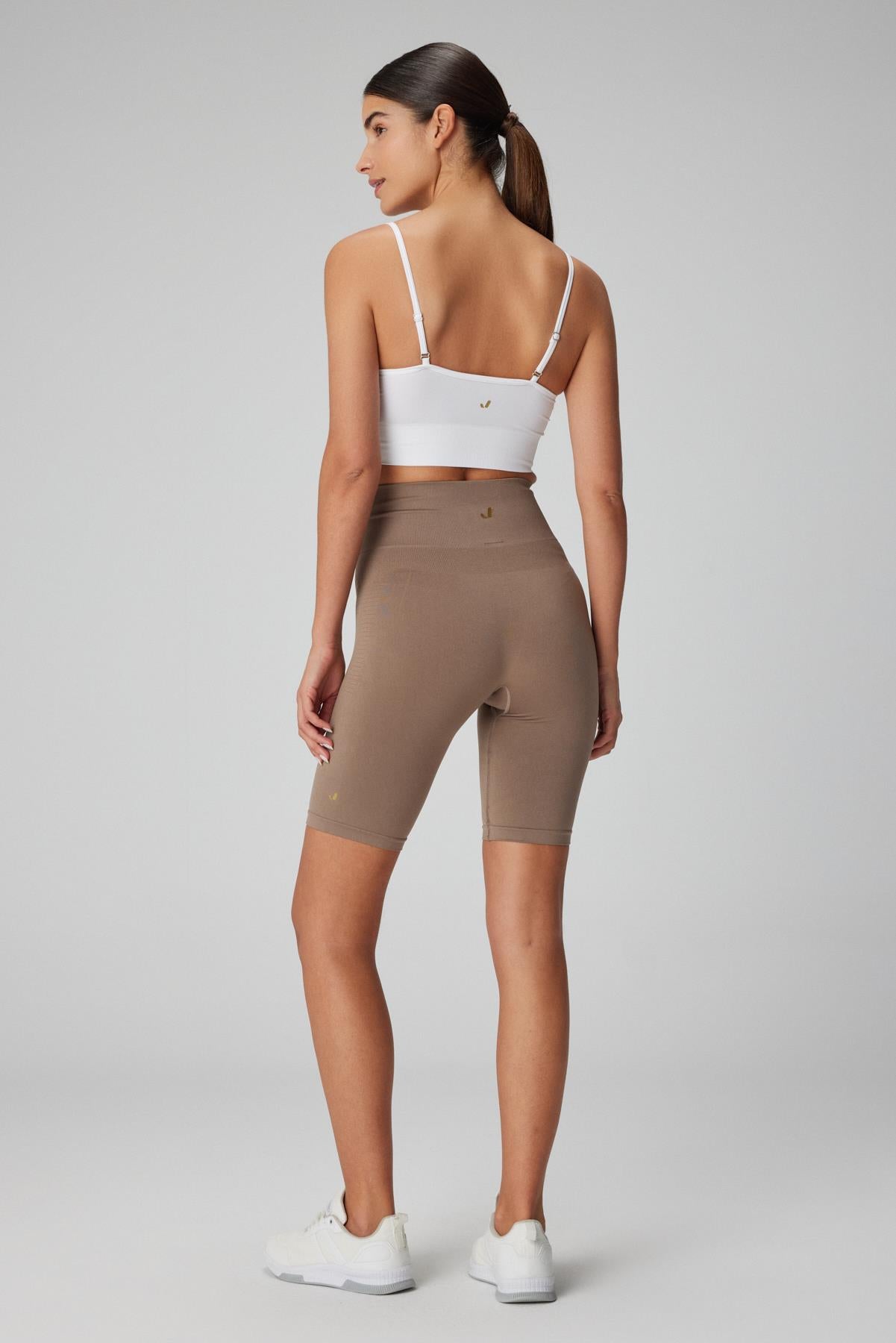 Jerf-Vella Yüksek Bel Konfor Biker Tayt Kahverengi-Tayt-4-Milagron.com