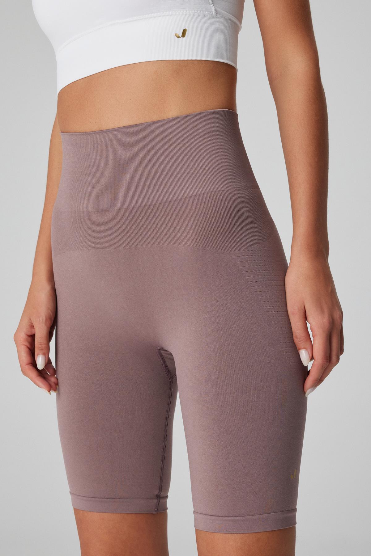 Jerf-Vella Yüksek Bel Konfor Biker Tayt Leylak-Tayt-2-Milagron.com