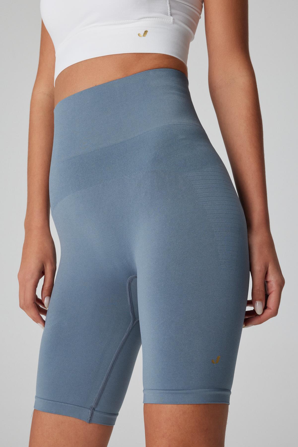 Jerf-Vella Yüksek Bel Konfor Biker Tayt Mavi-Tayt-2-Milagron.com