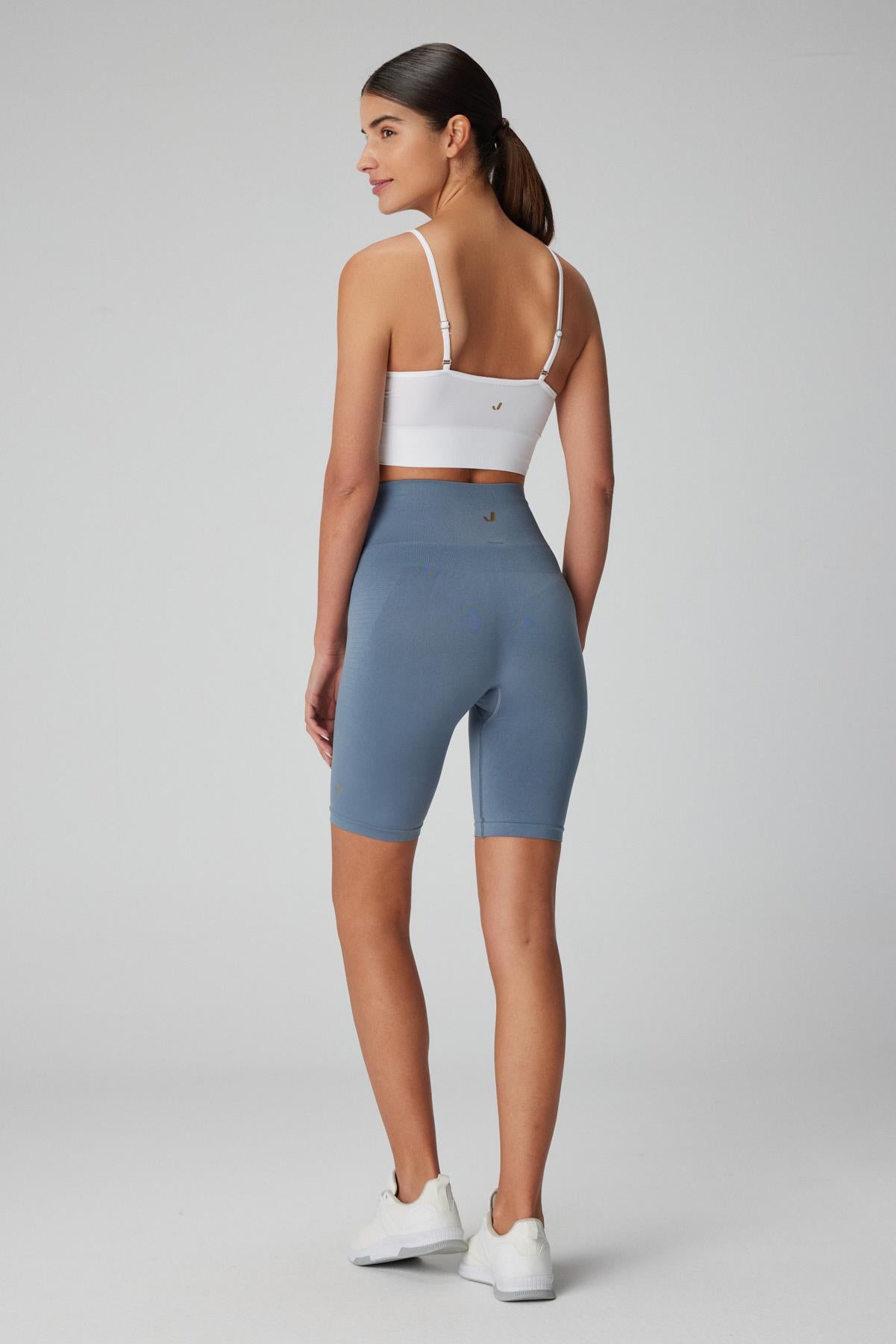 Jerf-Vella Yüksek Bel Konfor Biker Tayt Mavi-Tayt-4-Milagron.com