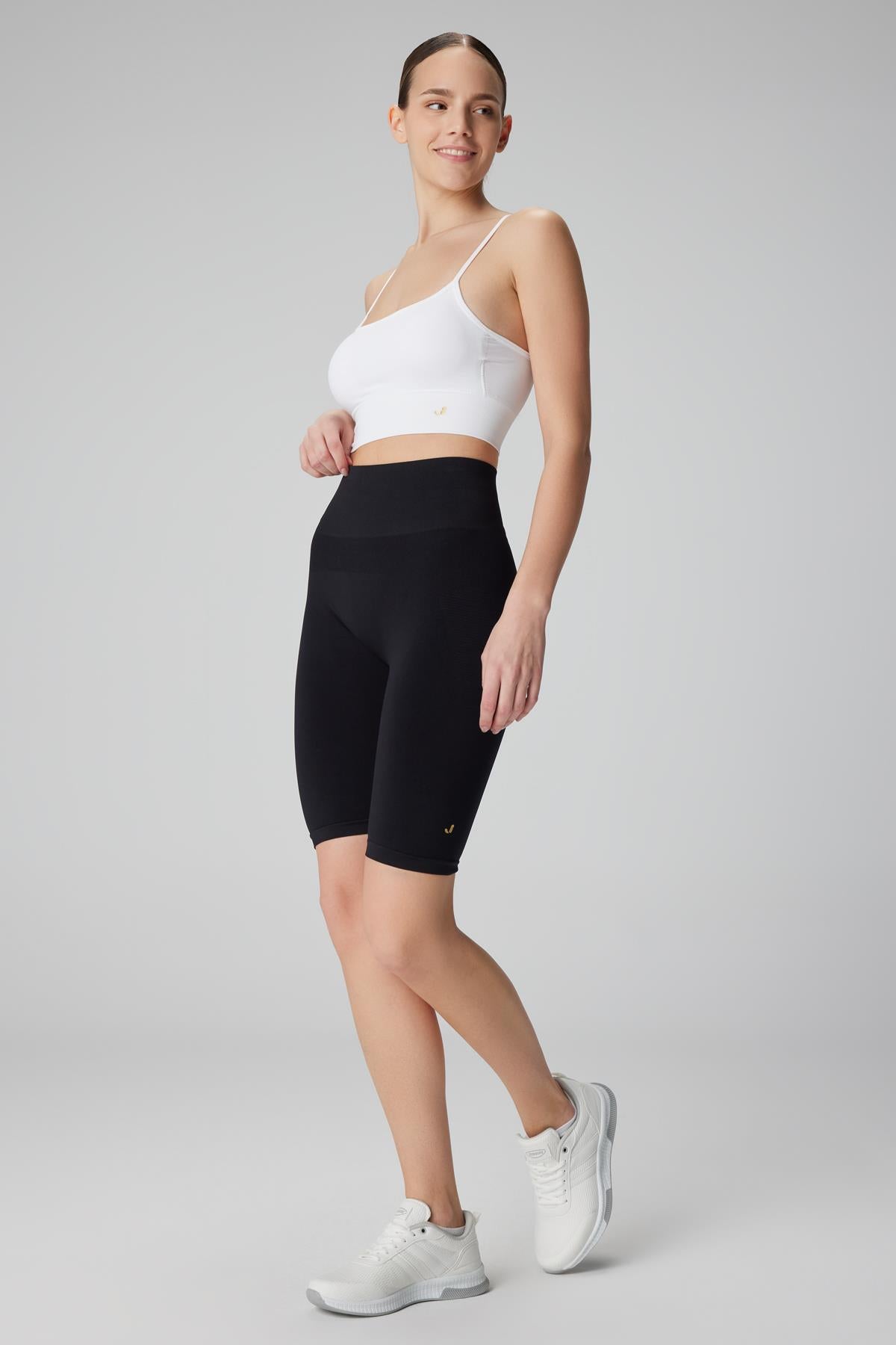 Jerf-Vella Yüksek Bel Konfor Biker Tayt Siyah-Tayt-3-Milagron.com