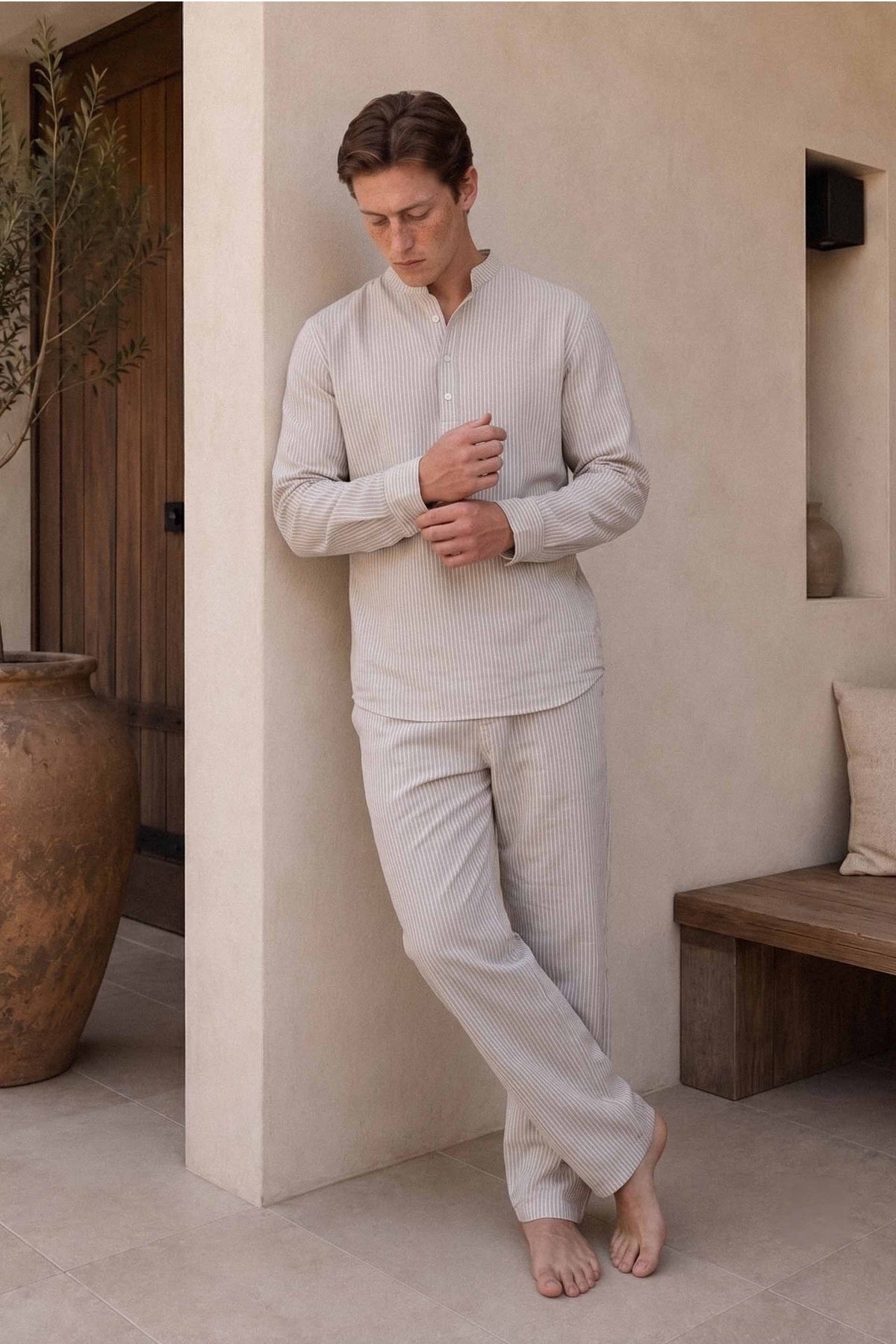 Aeron Erkek Pantolon | Lonse Linen | Krem-Toprak & Krem-Mavi Taş | S-M / L-XL