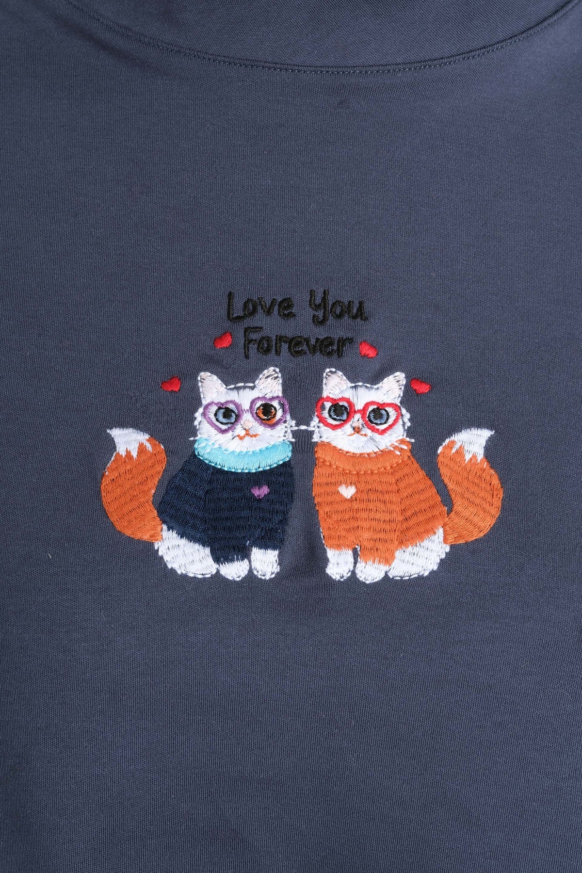 Anesha Kadın Love Nakışlı Şortlu Pijama Takımı | %100 Pamuk | Denim & Terra