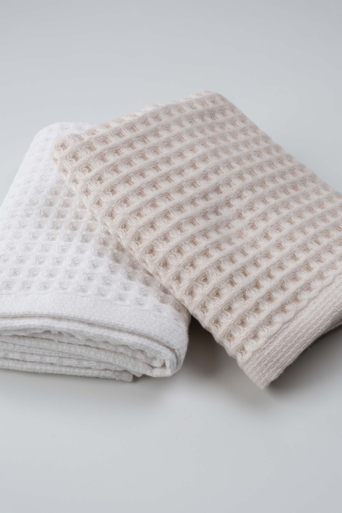 Aqua Line Waffle Yüz Havlusu Seti | Krem & Beyaz | %100 Pamuk | 50x90 cm