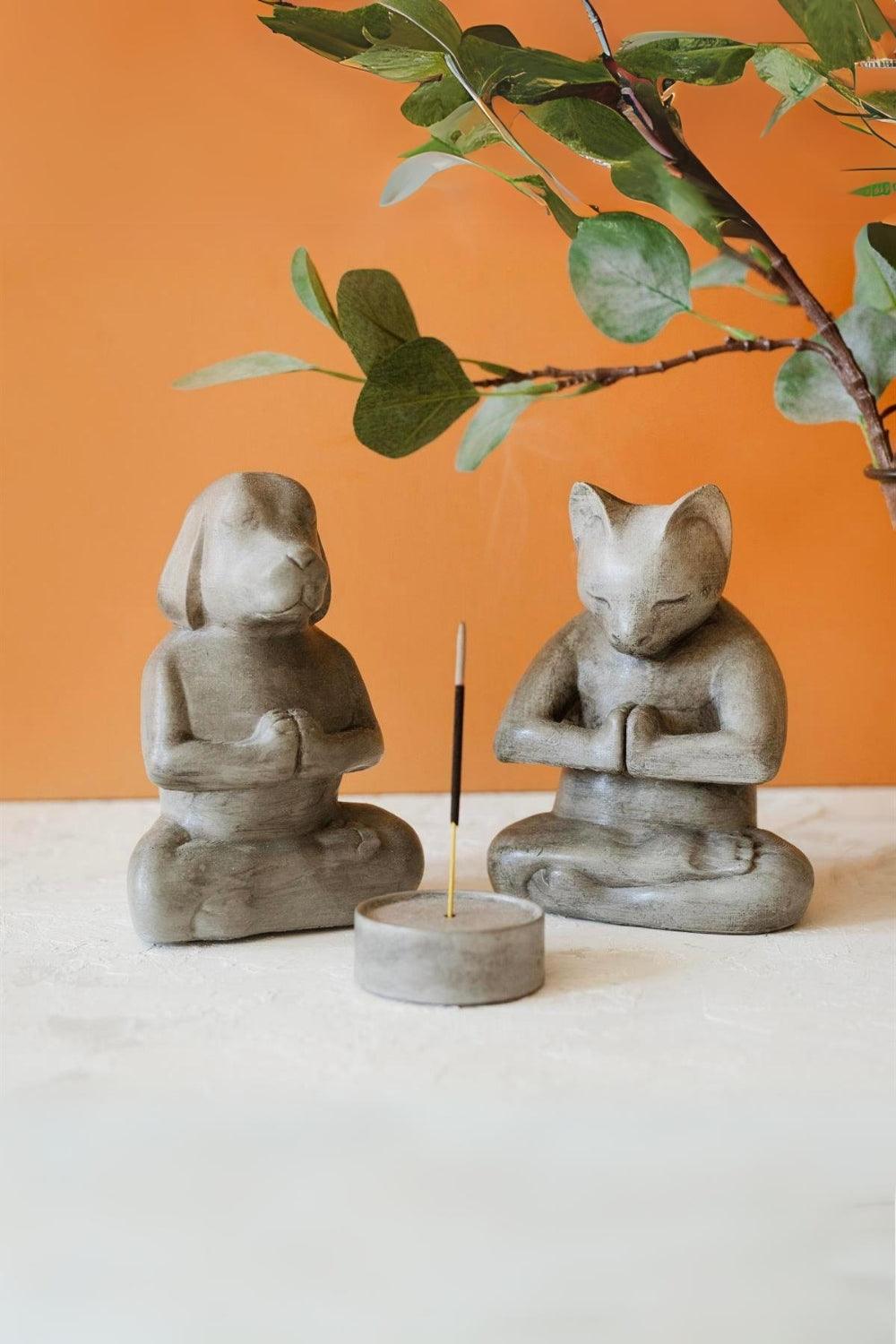 Jomo Tasarım-Beton Kedi Köpek Meditasyon Seti-Tütsülük-2-Milagron.com