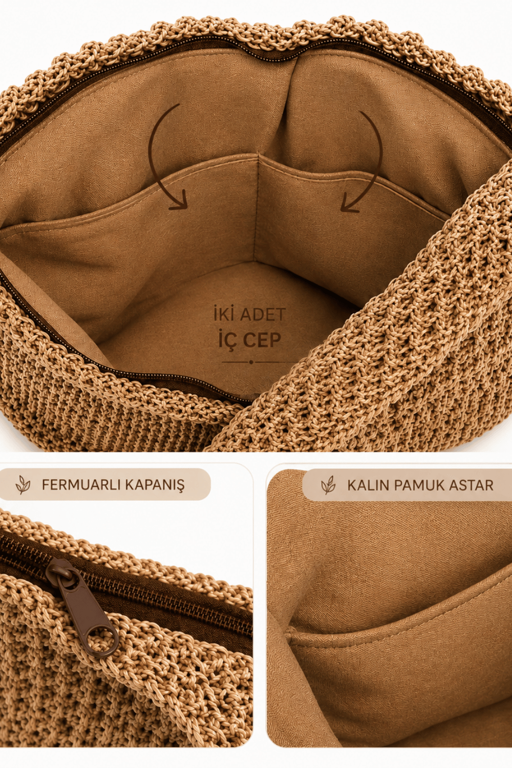 Maggie Raffia Tote Doğal Dokulu Omuz Çantası - 4