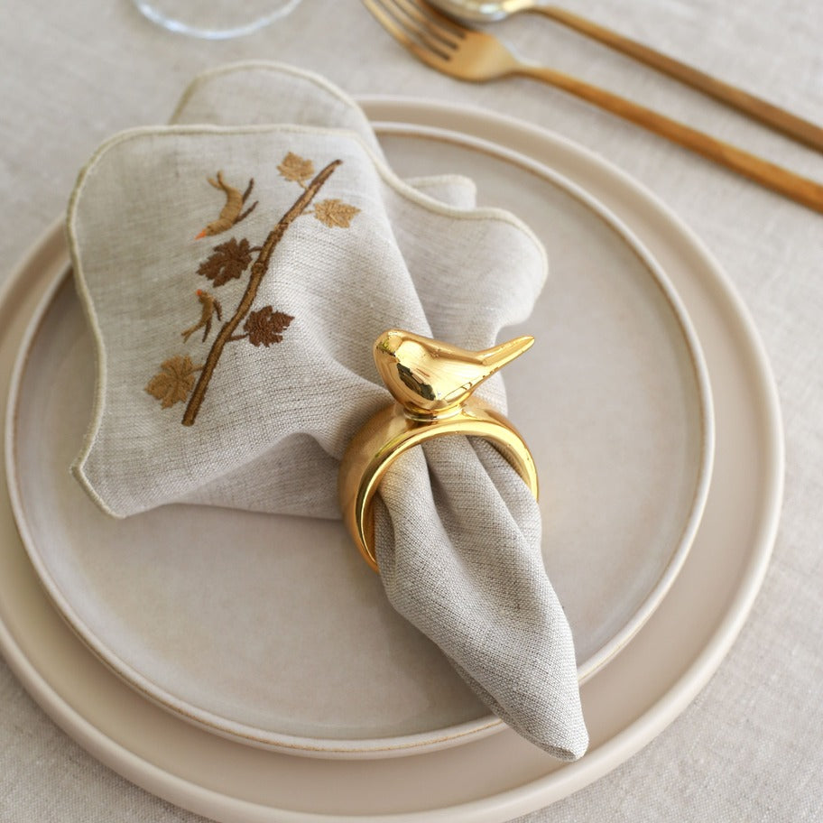 KM Home Collection-2'li Set Altın Kuş Temalı Peçetelik-Sunum Aksesuarları-1-Milagron.com