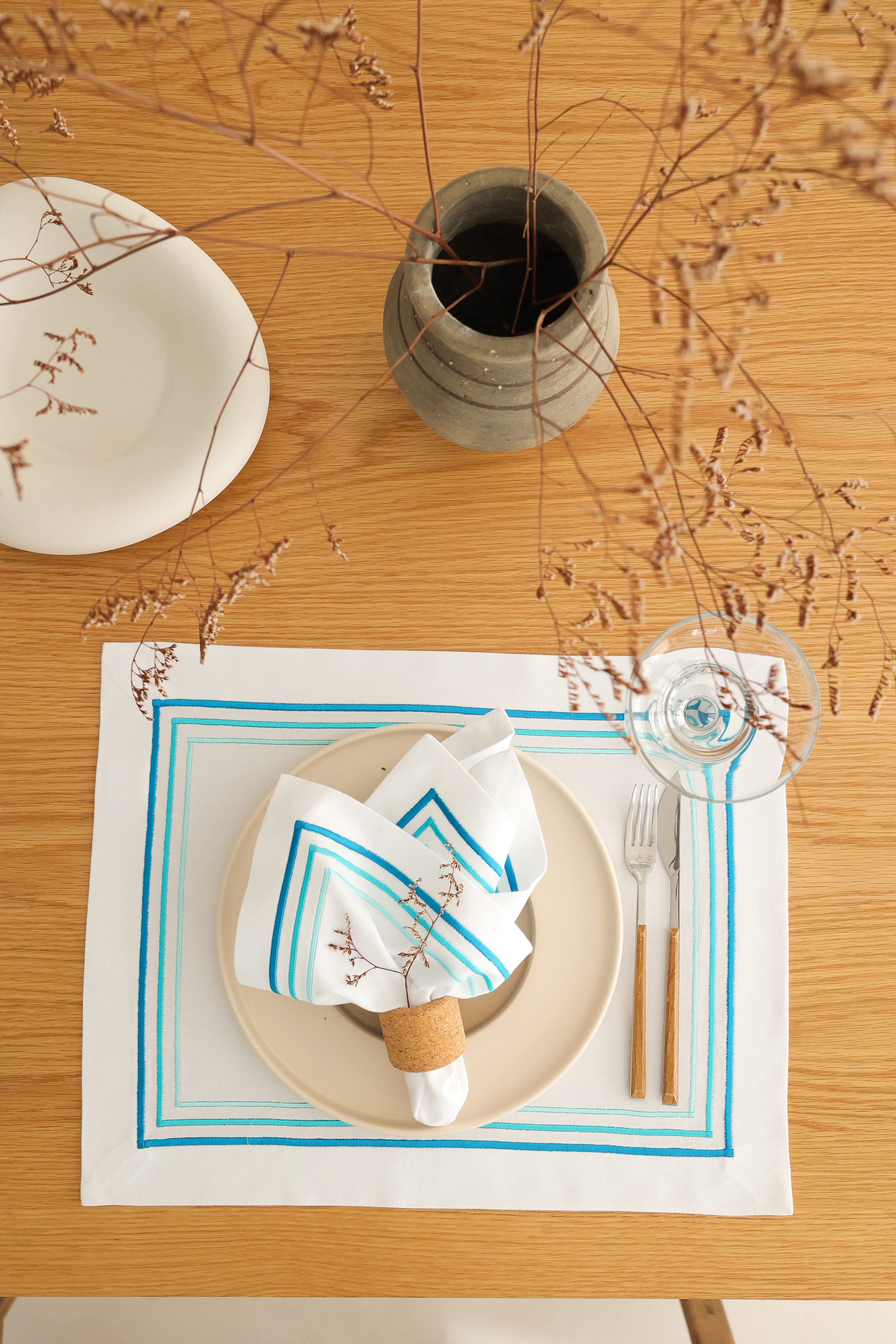 KM Home Collection-2'li Set Aqua Pamuk Peçete-Sunum Aksesuarları-1-Milagron.com