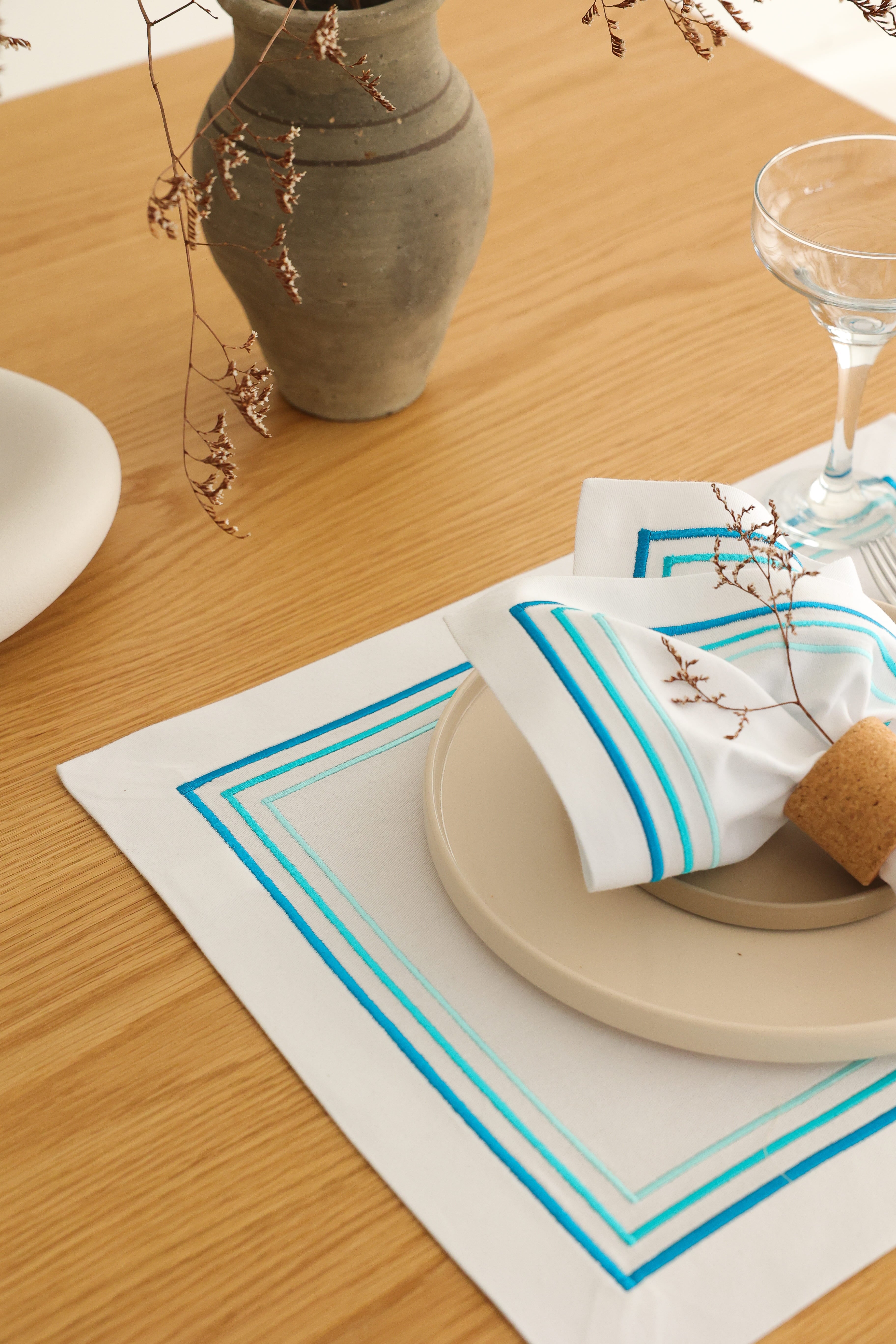 KM Home Collection-2'li Set Aqua Pamuk Peçete-Sunum Aksesuarları-5-Milagron.com
