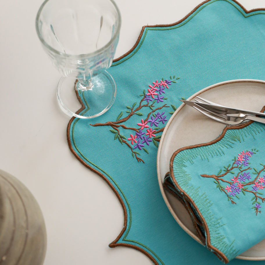 KM Home Collection-2’li Set Bahar Dalı İşlemeli Pamuk Amerikan Servis-Sunum Aksesuarları-3-Milagron.com