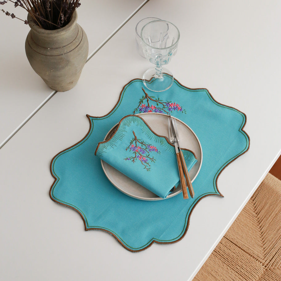 KM Home Collection-2’li Set Bahar Dalı İşlemeli Pamuk Peçete-Peçete-2-Milagron.com