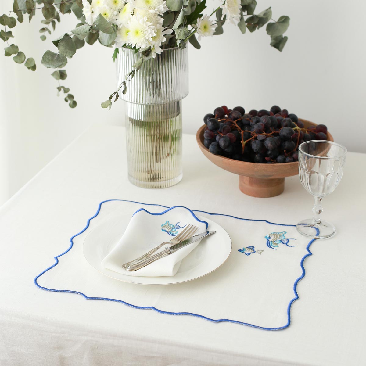 KM Home Collection-2'li Set Balık İşlemeli Keten Peçete-Peçete-3-Milagron.com