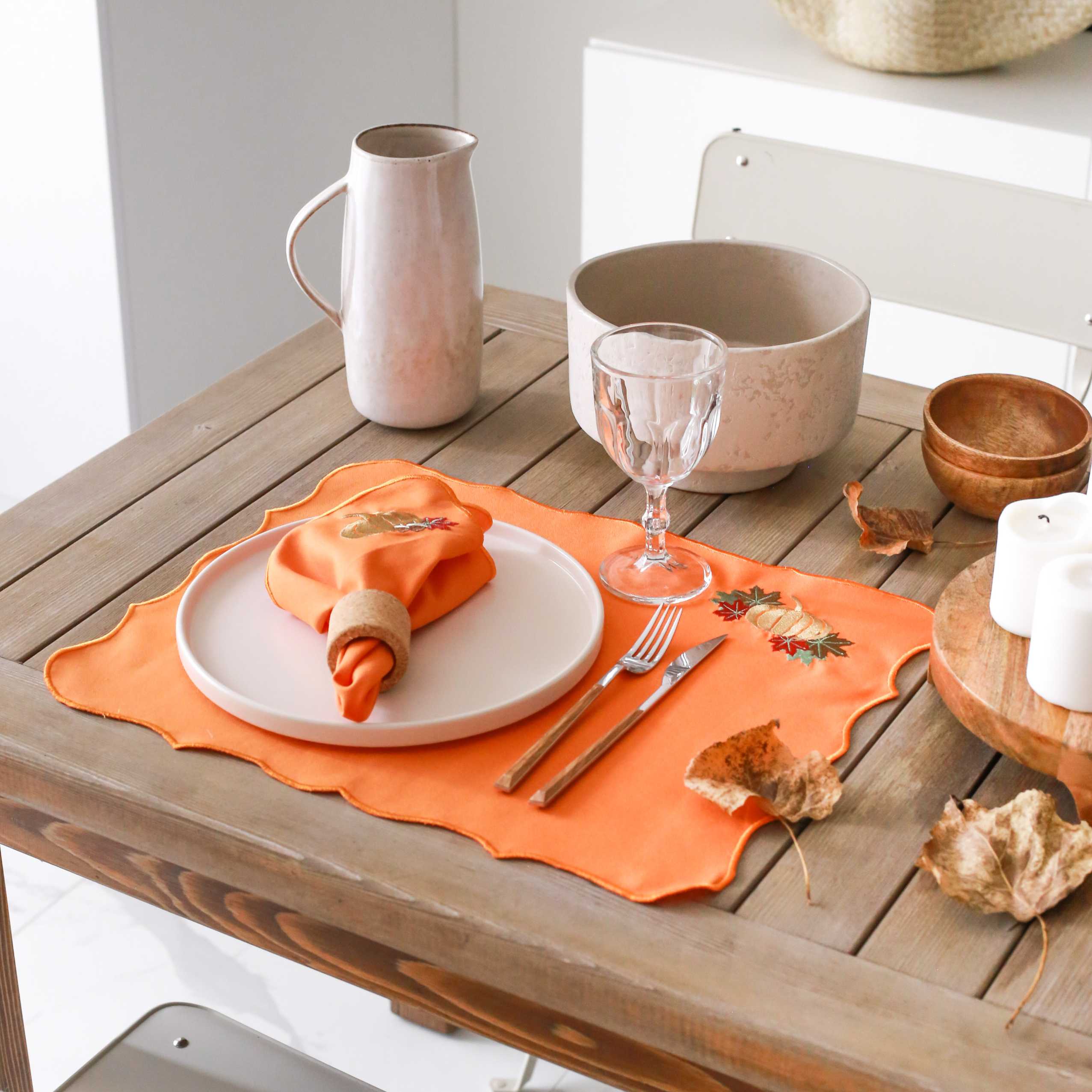 KM Home Collection-2'li Set Balkabağı İşlemeli Pamuk Amerikan Servis-Sunum Aksesuarları-3-Milagron.com